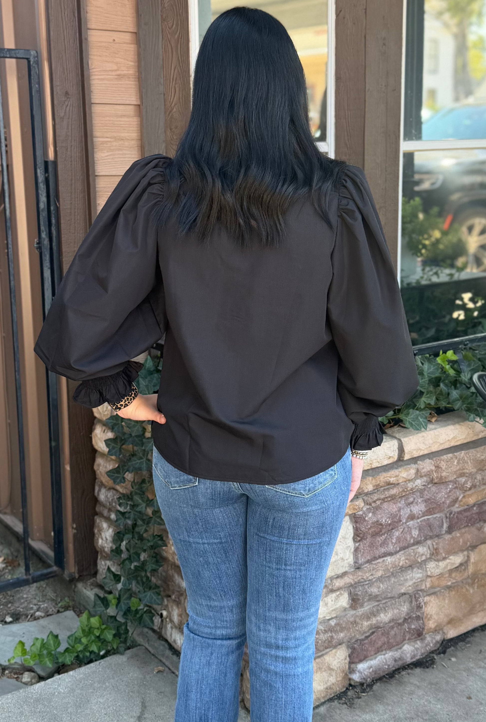 BLACK LEOPARD RACHEL TOP