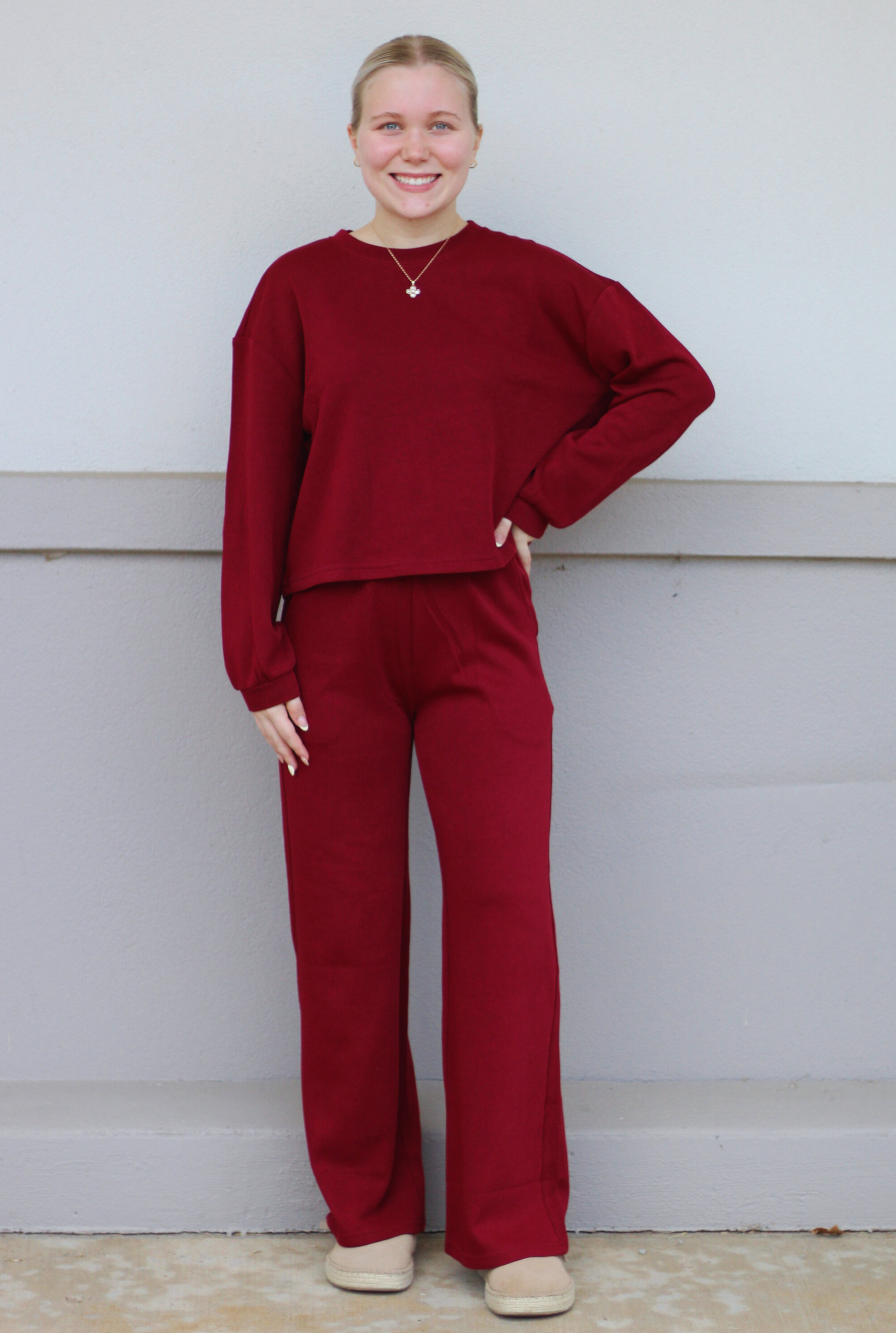 BURGUNDY FRENCH RIB PULLOVER & PANTS SET