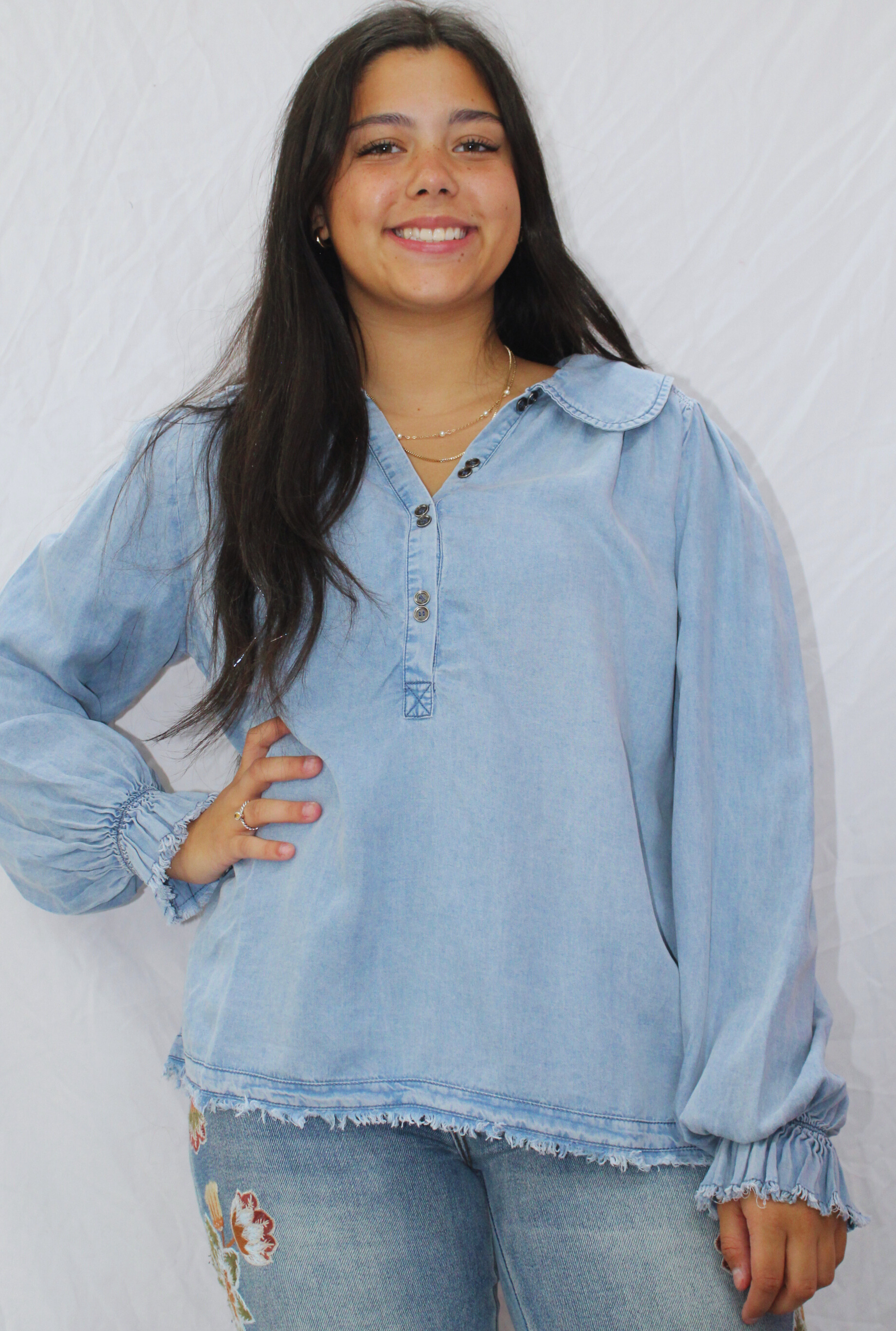 DENIM HENLEY TOP