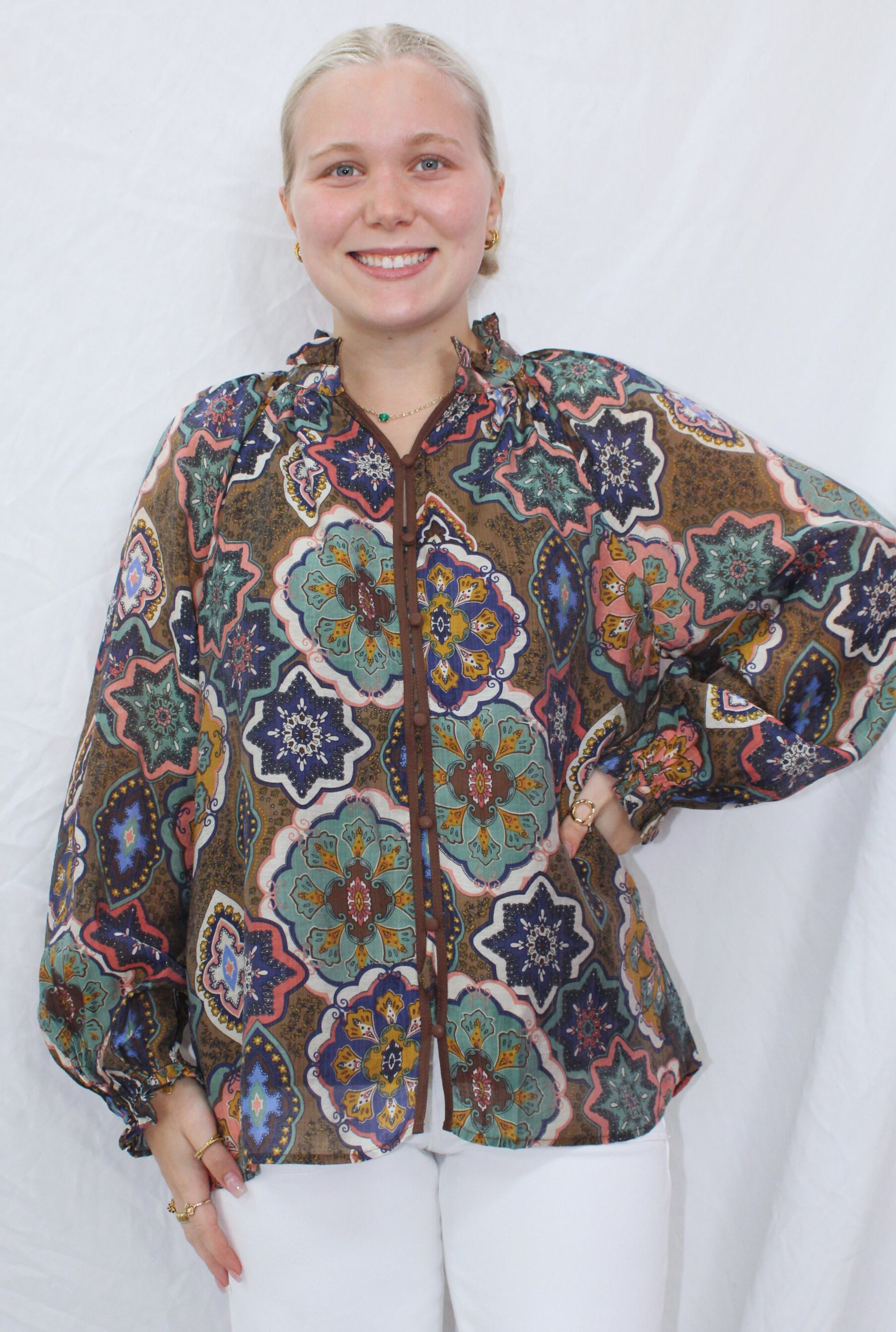 BROWN BOHO MOSAIC TOP
