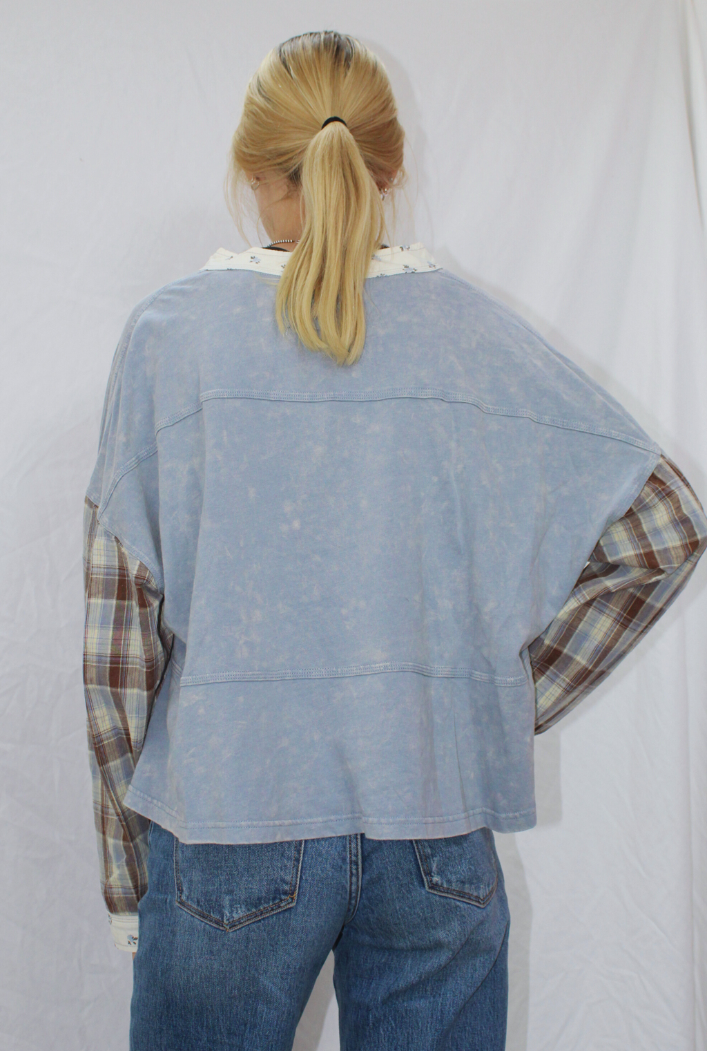 DENIM FLORAL PLAID TOP