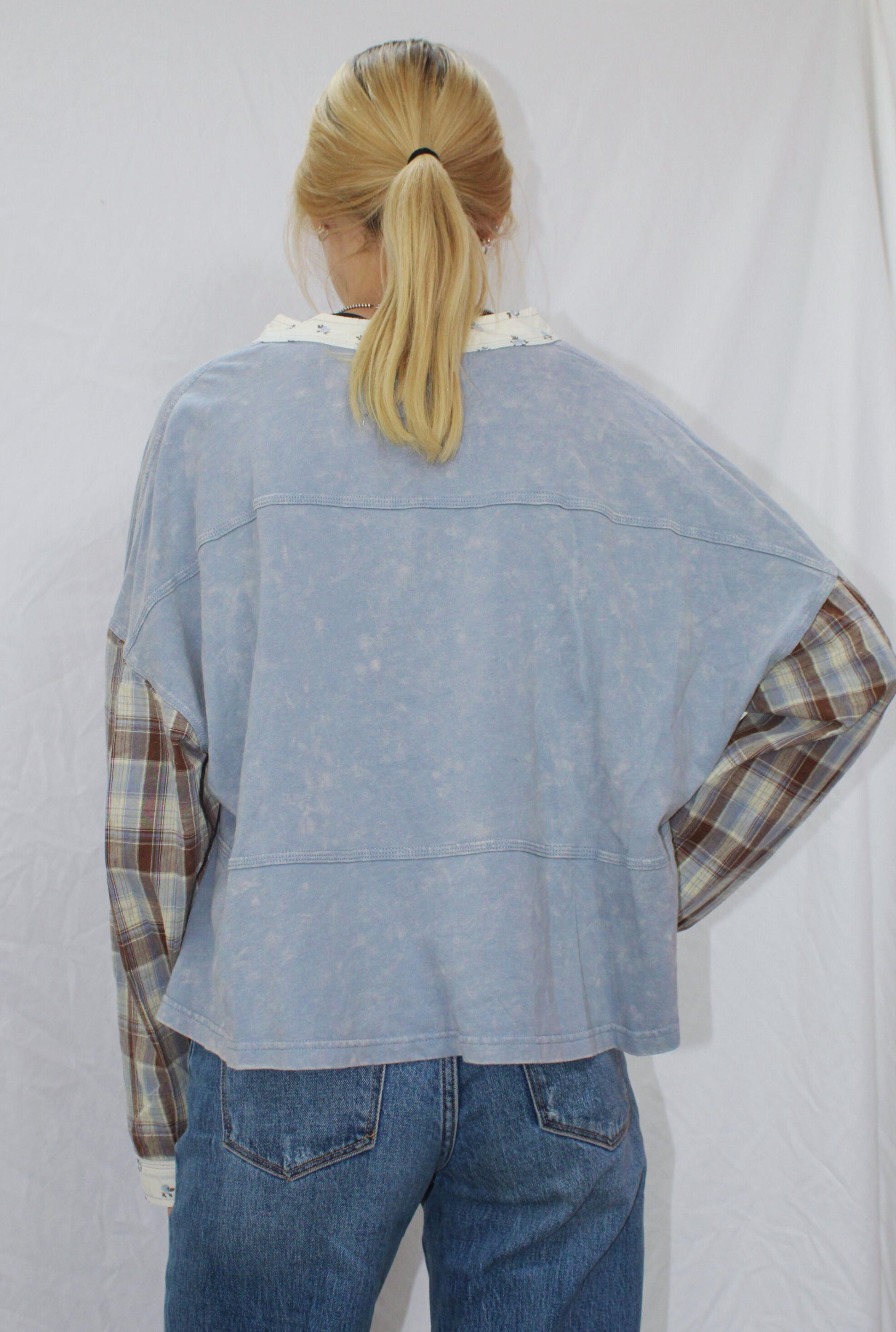 DENIM FLORAL PLAID TOP