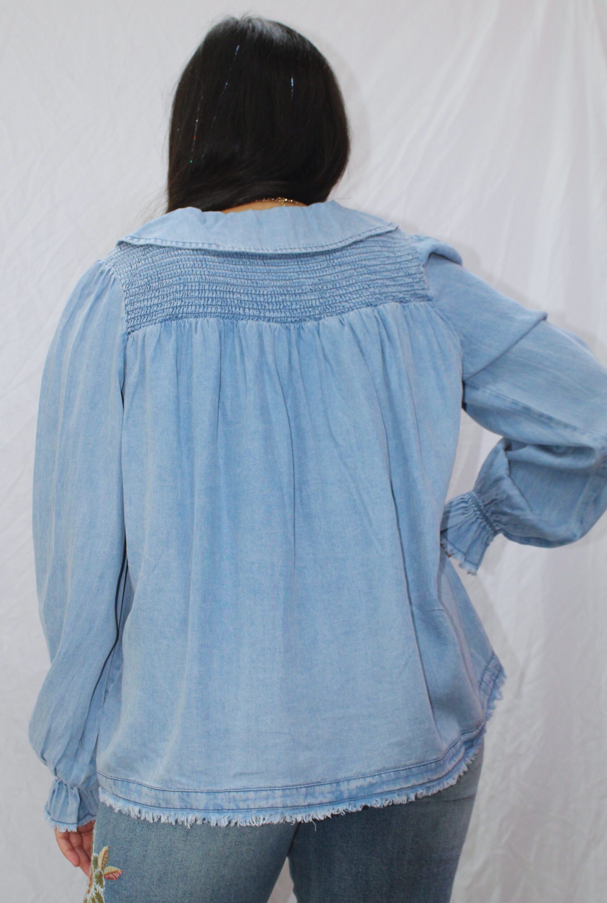 DENIM HENLEY TOP