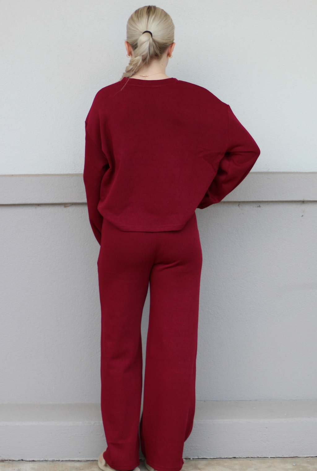 BURGUNDY FRENCH RIB PULLOVER & PANTS SET