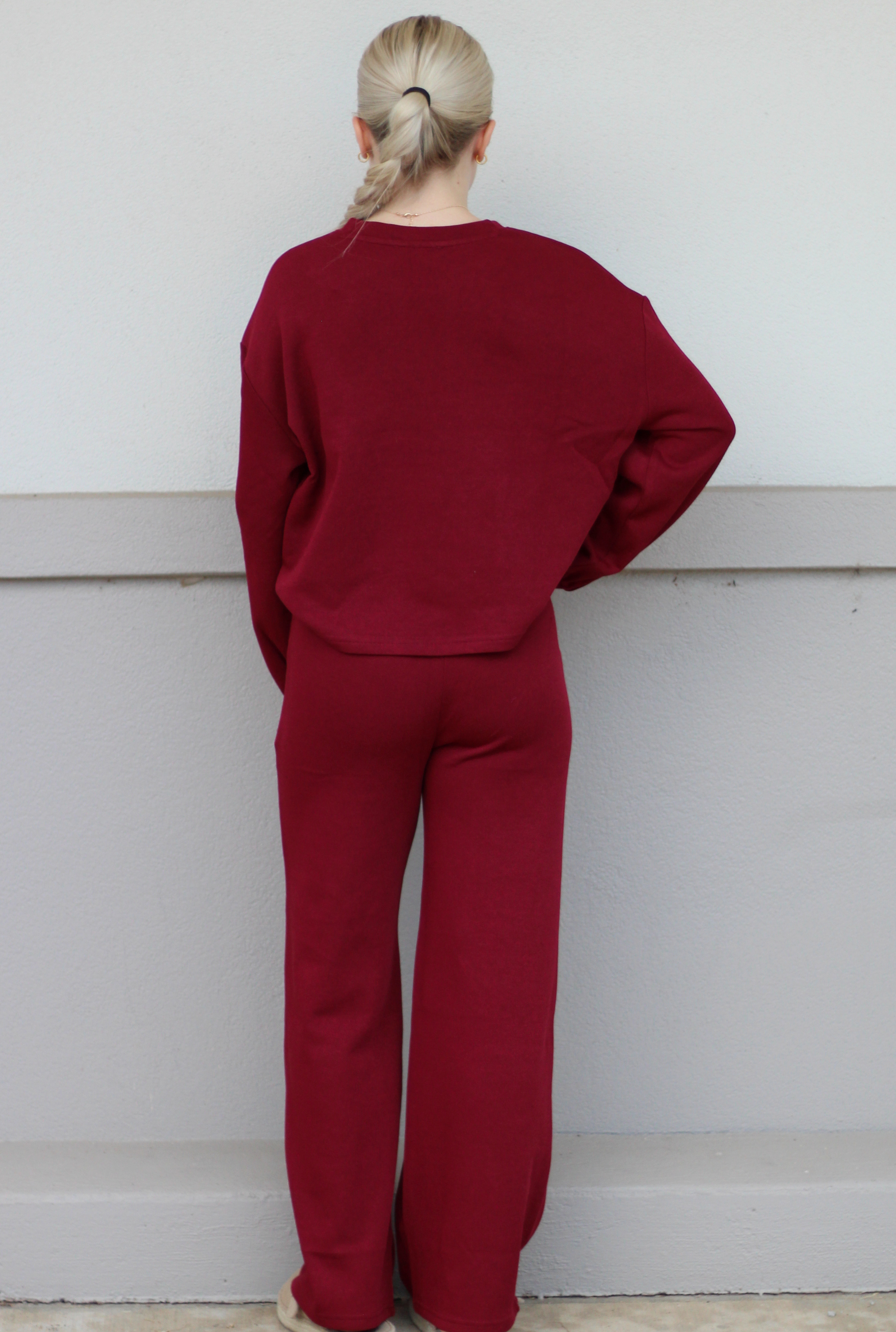 BURGUNDY FRENCH RIB PULLOVER & PANTS SET