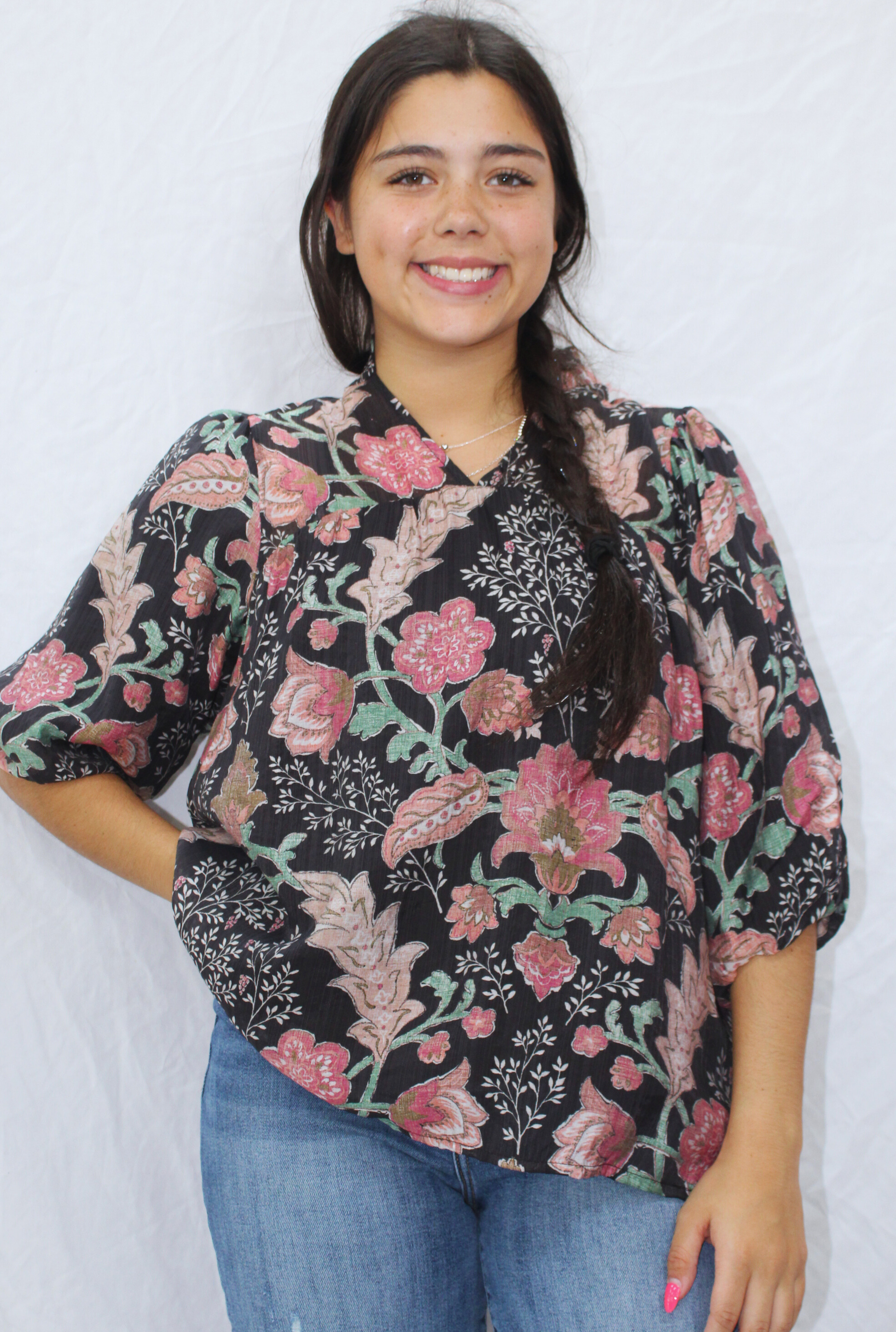 BLACK FLORAL BOHO TOP