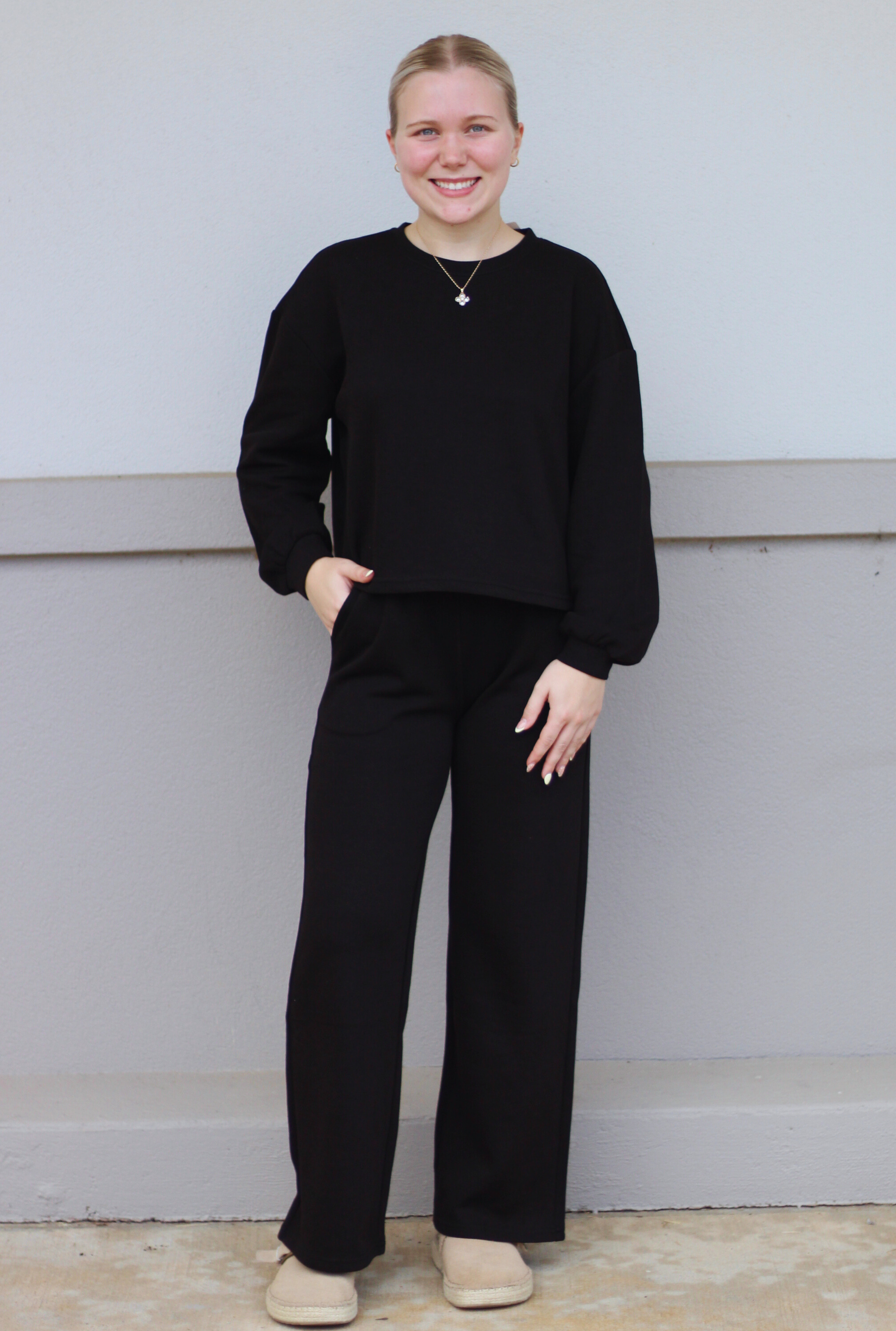 BLACK FRENCH RIB PULLOVER & PANTS SET