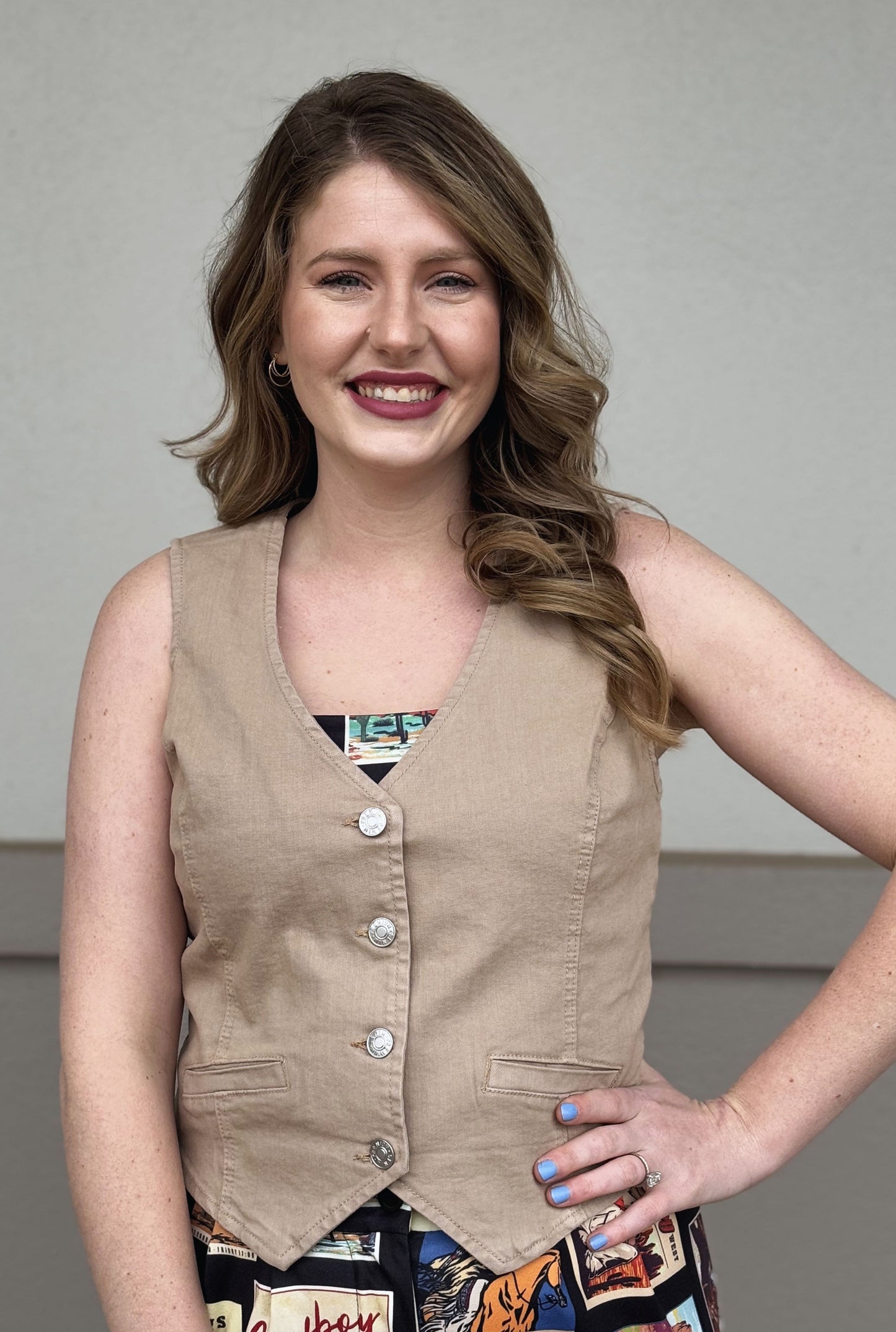 KHAKI DENIM VEST TOP