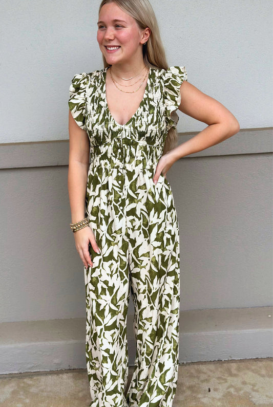 GREEN ABSTRACT JUMPSUIT