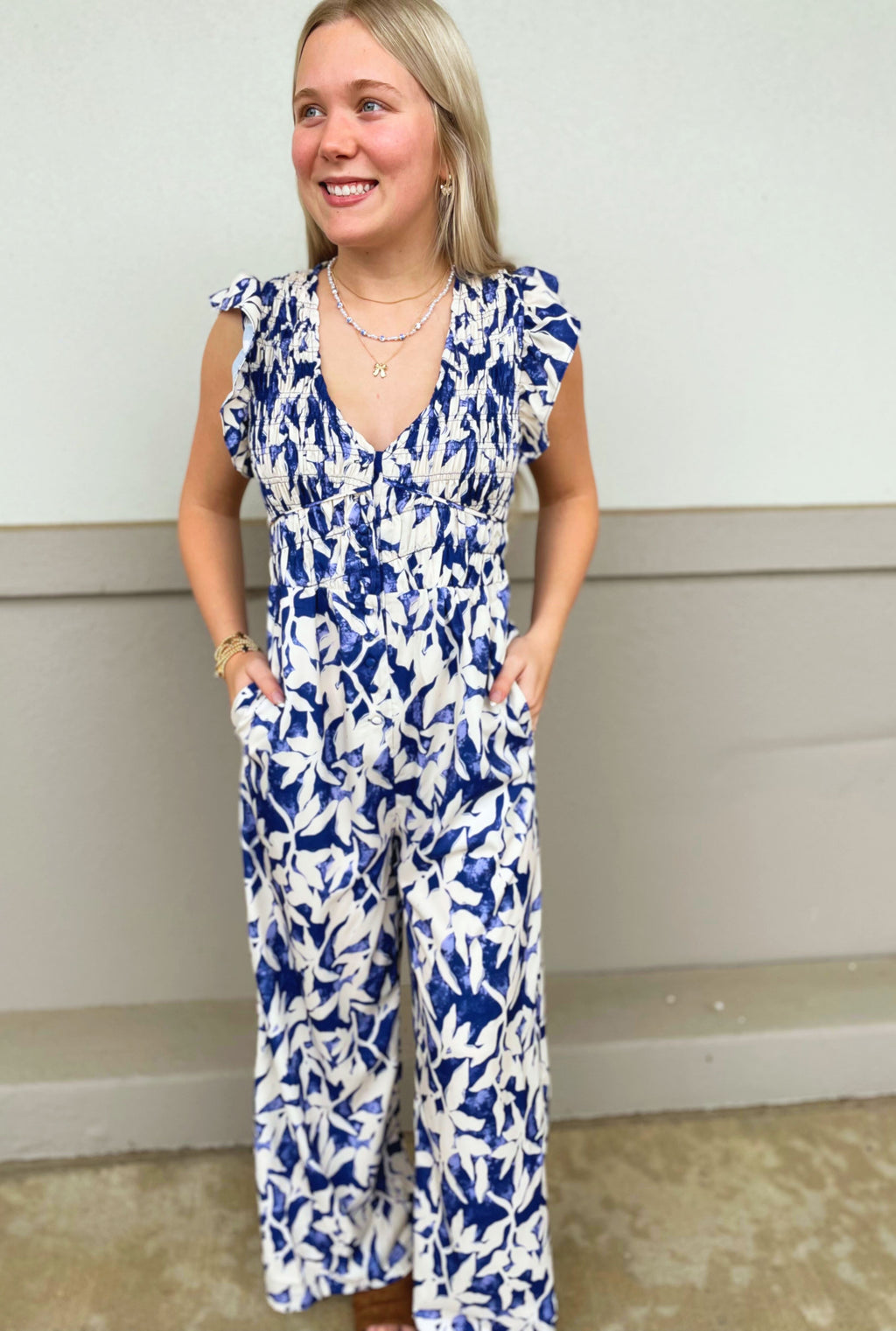 NAVY ABSTRACT JUMPSUIT