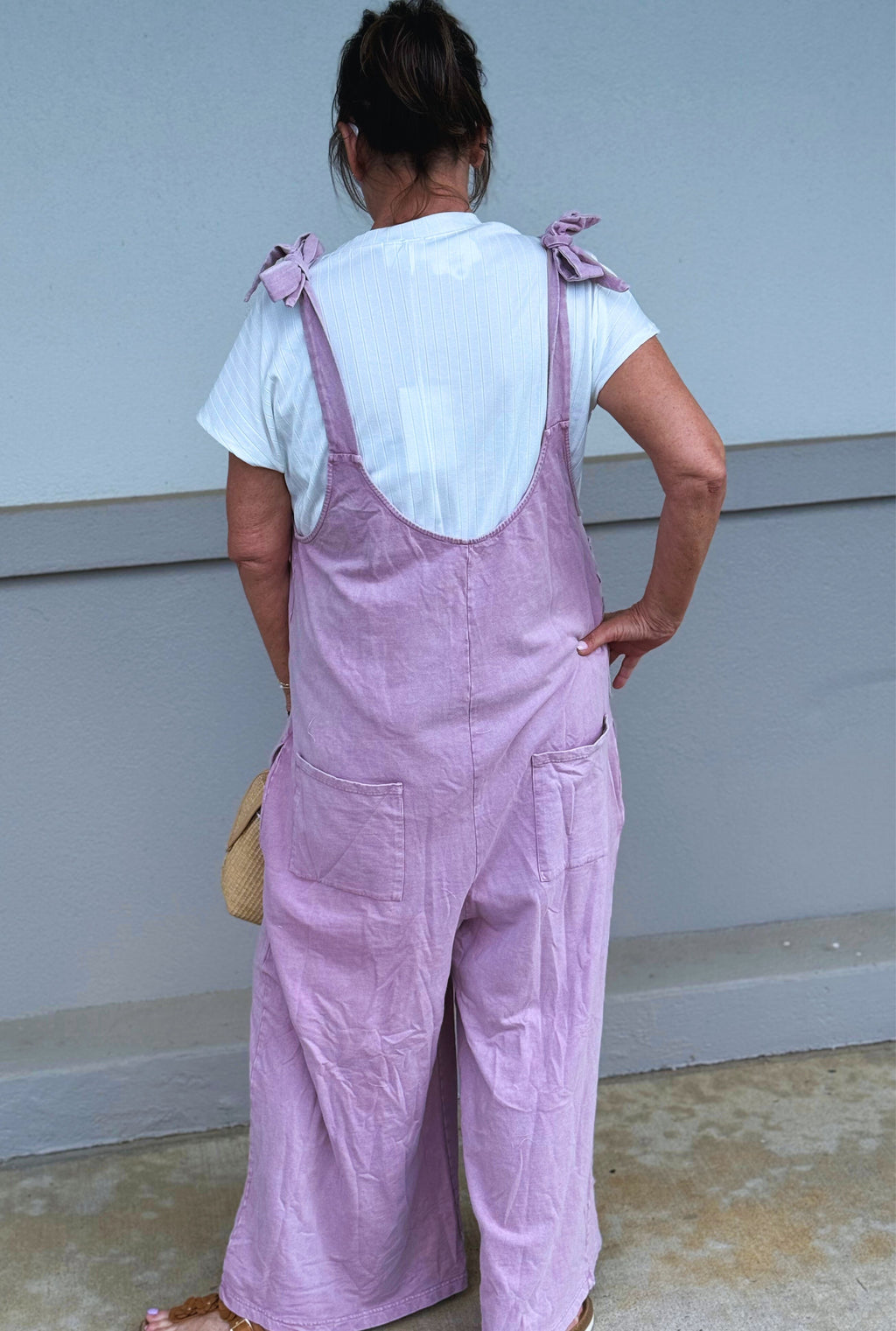MAUVE MINERAL WASH TIE SHOULDER JUMPSUIT