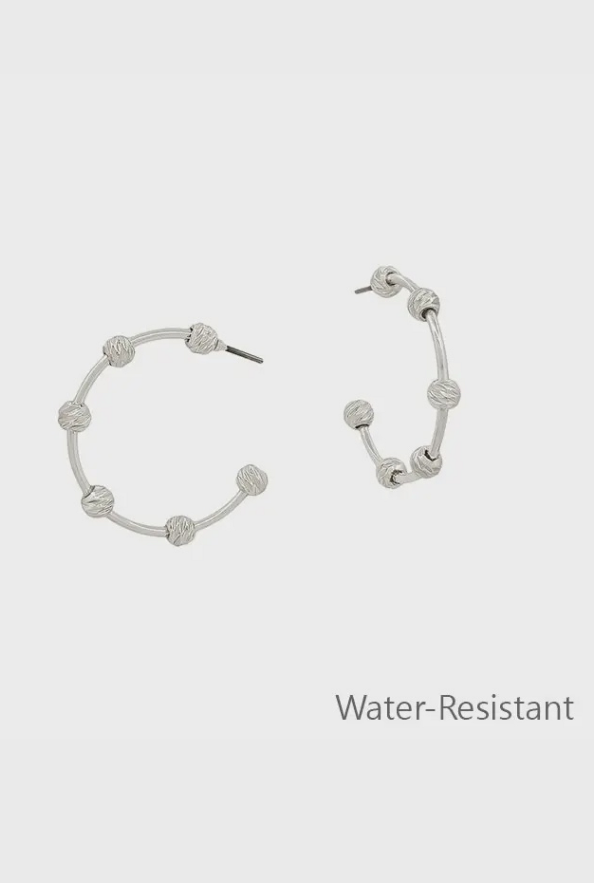 Water Resistant Silver Bar with Textured Silver Ball Hoop Earring