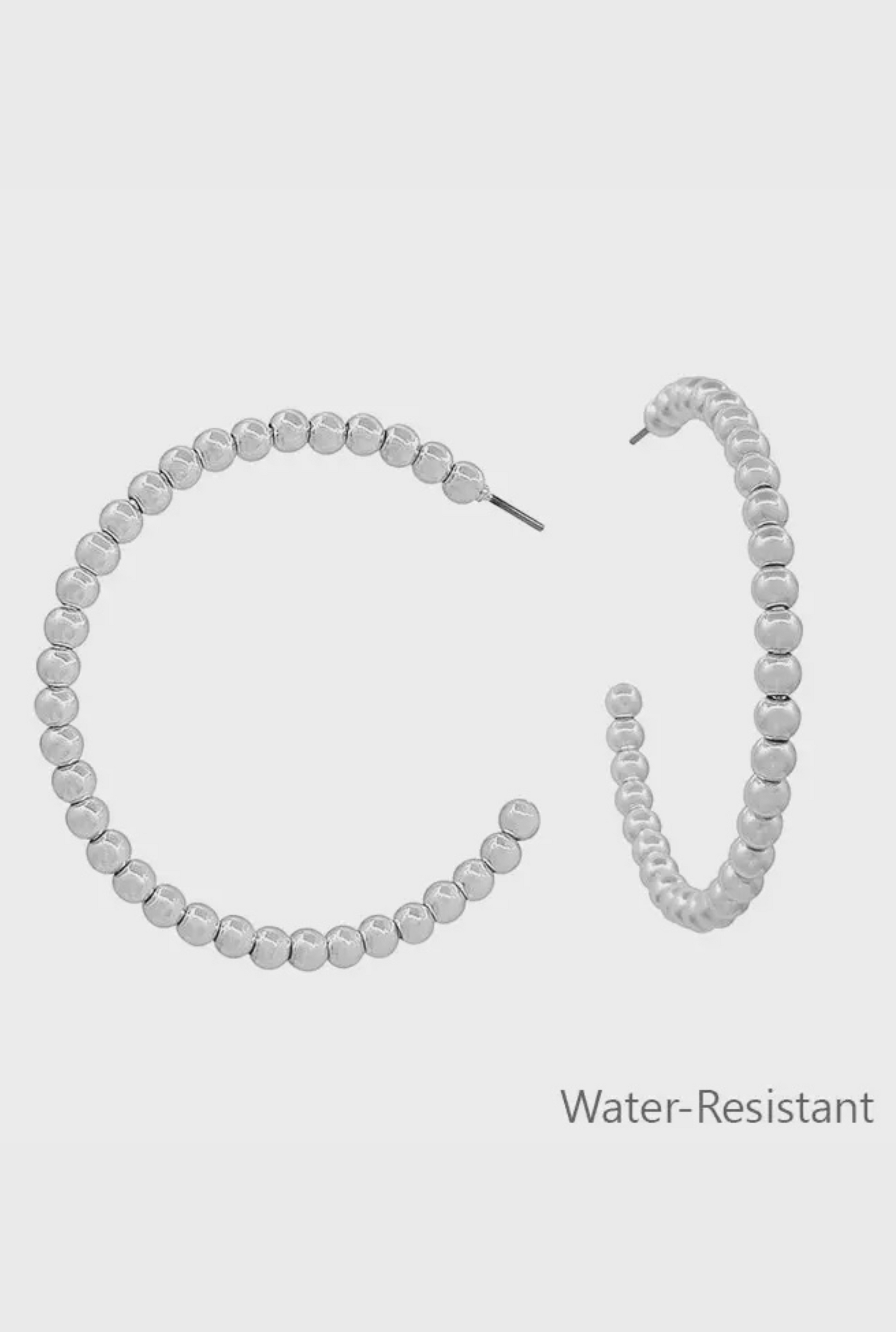 Water Resistant Silver Beaded Hoop Earring