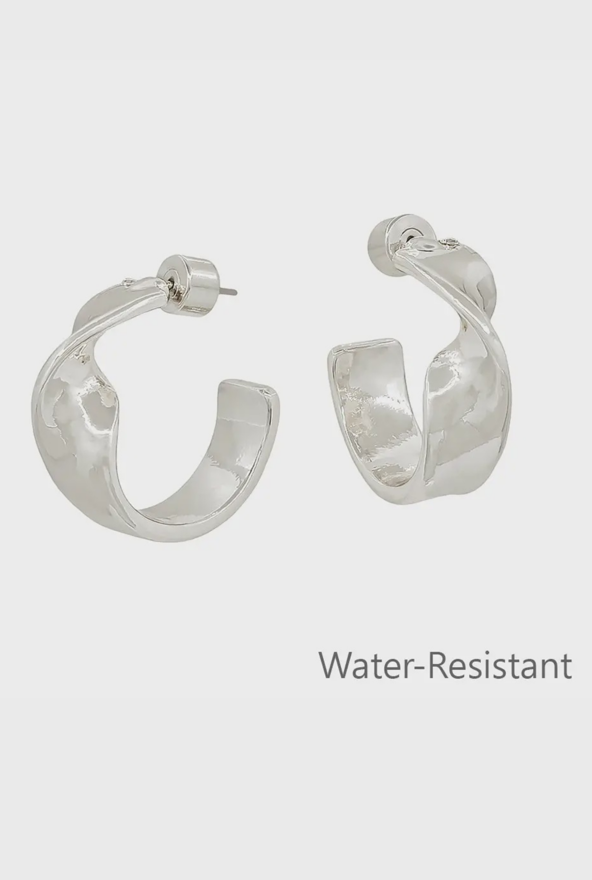 Water Resistant Silver Metal Twisted Hoop Earring