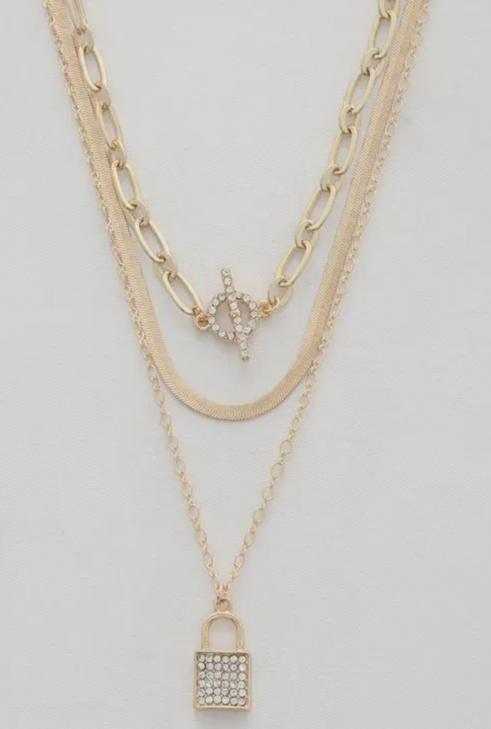 Lock Charm Flat Snake Chain Necklace