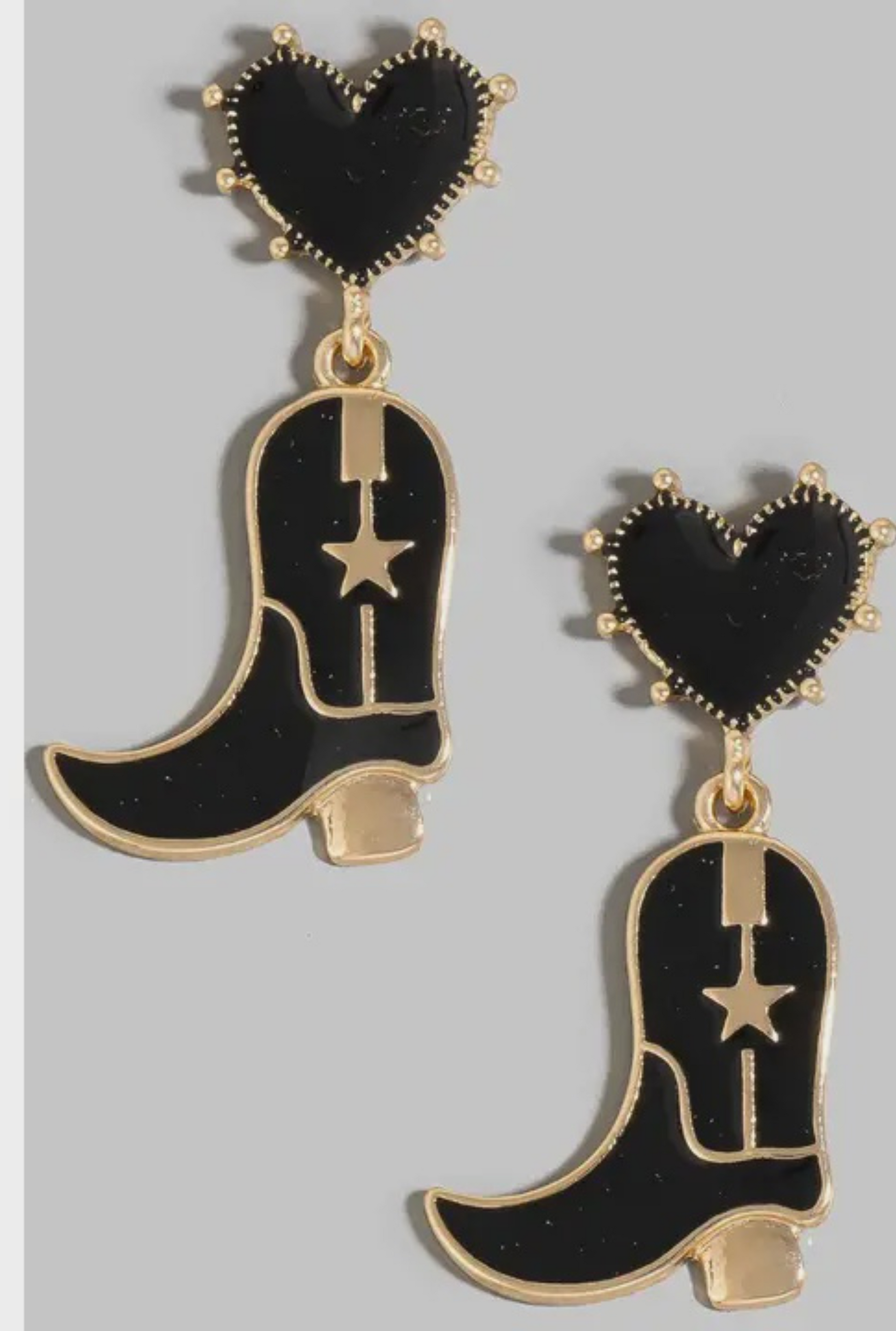 Enamel Heart and Cowboy Boot Dangle Earrings