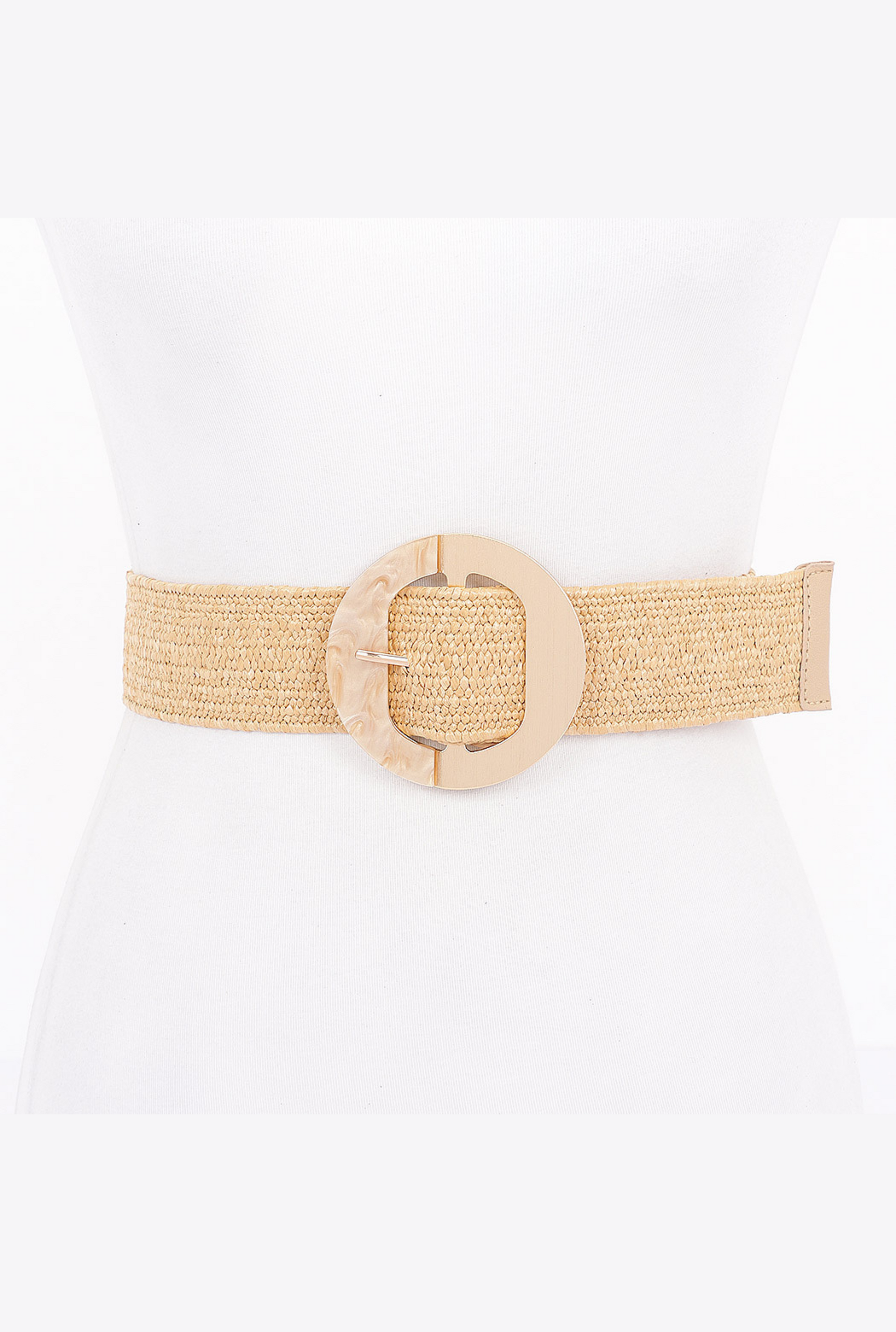 Faux Straw Marble Metal Buckle Stretch Belt