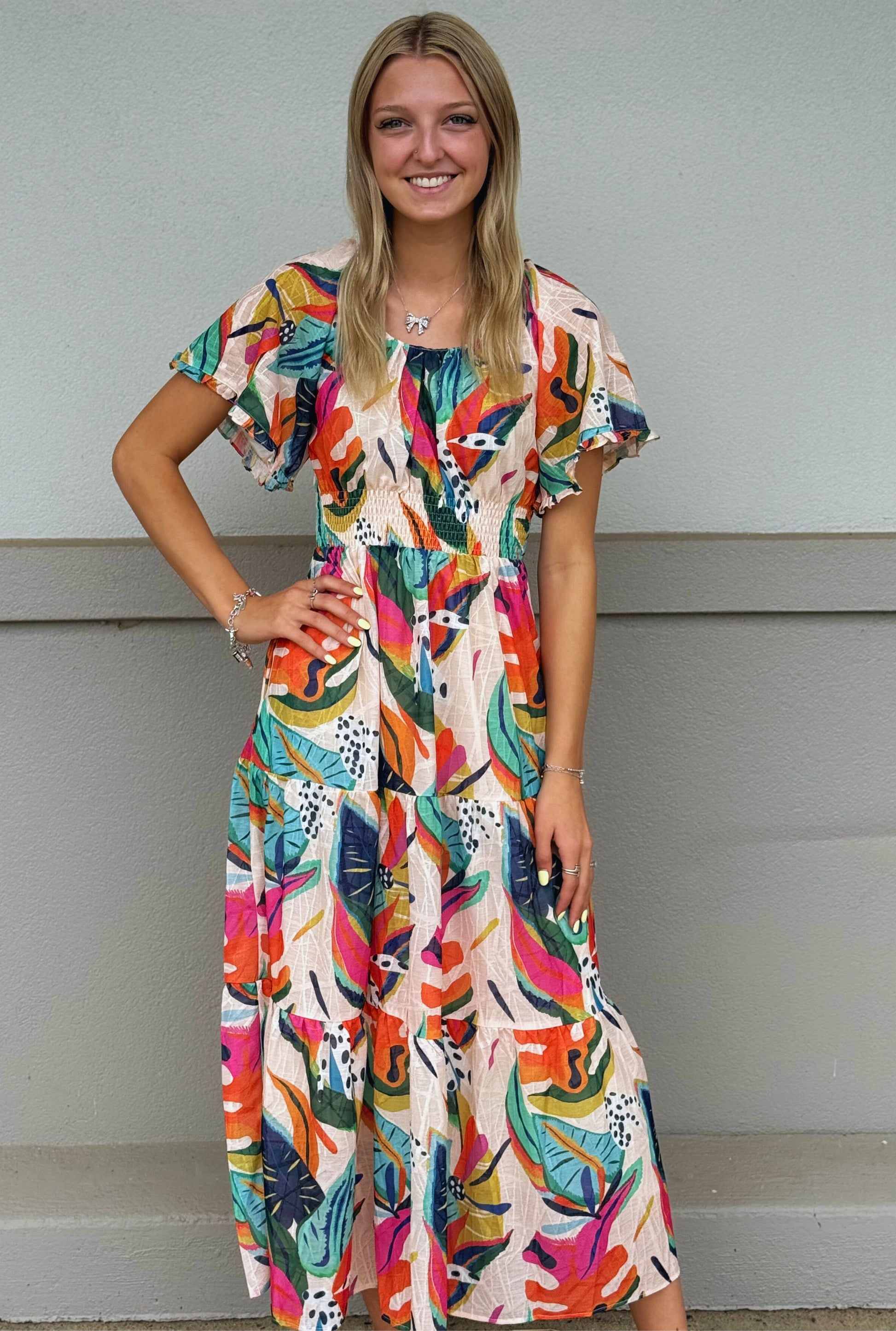 ORANGE TROPICAL GETAWAY DRESS