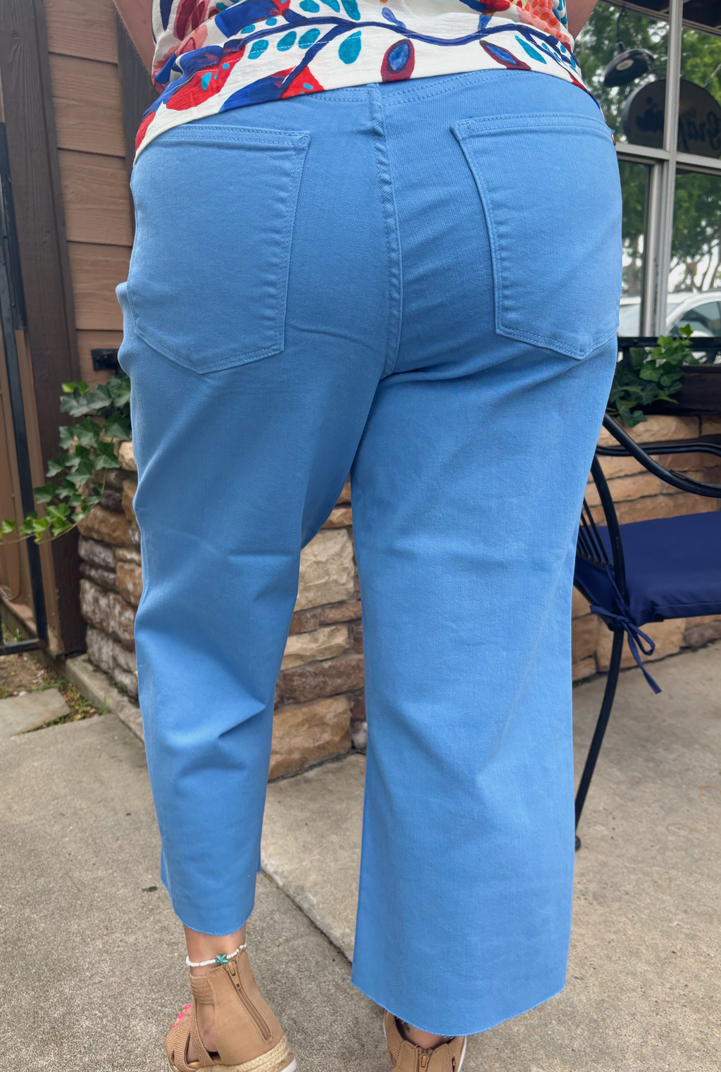 Curvy High Waist Sky Blue Dyed Tummy Control Crop Jeans