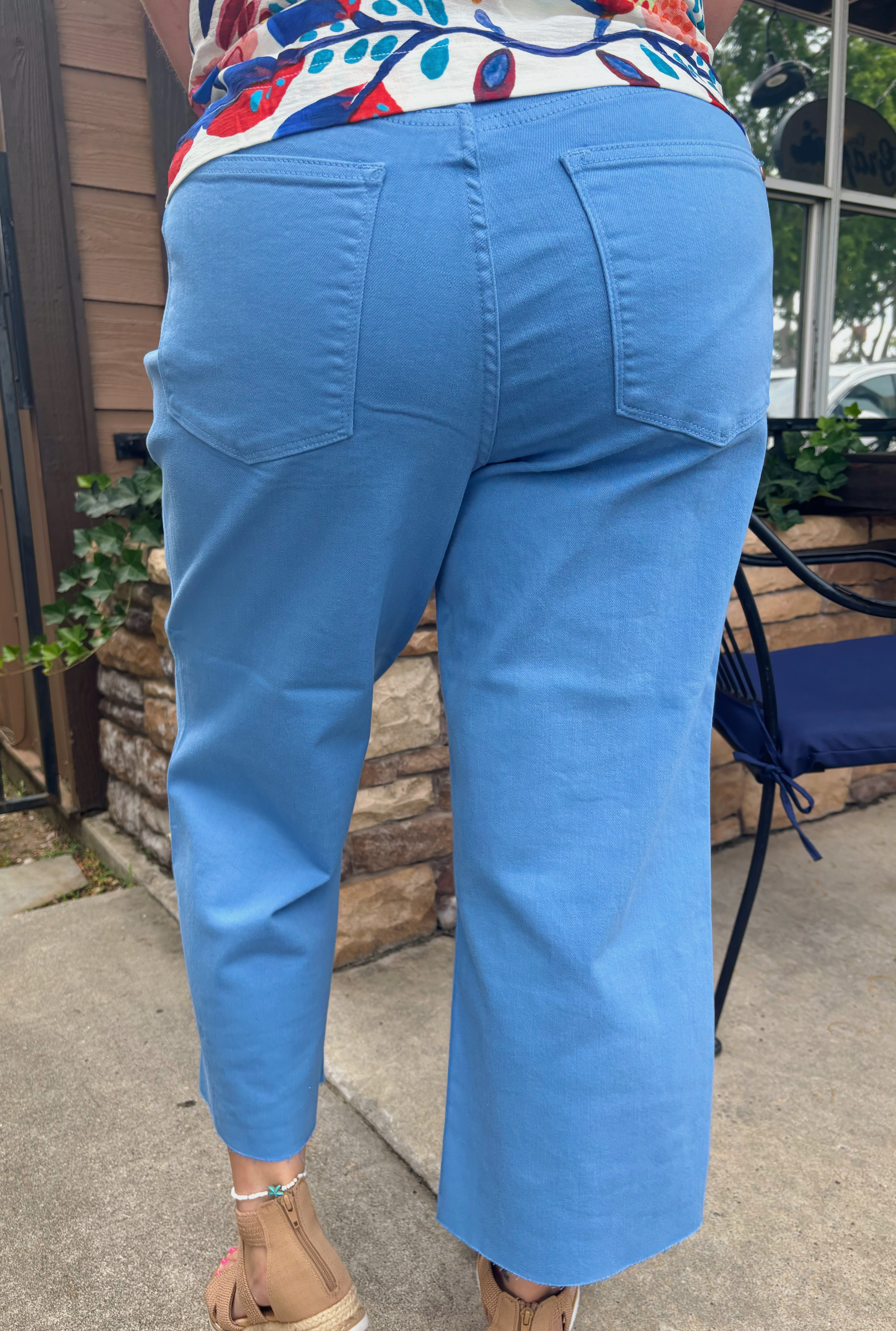 Curvy High Waist Sky Blue Dyed Tummy Control Crop Jeans