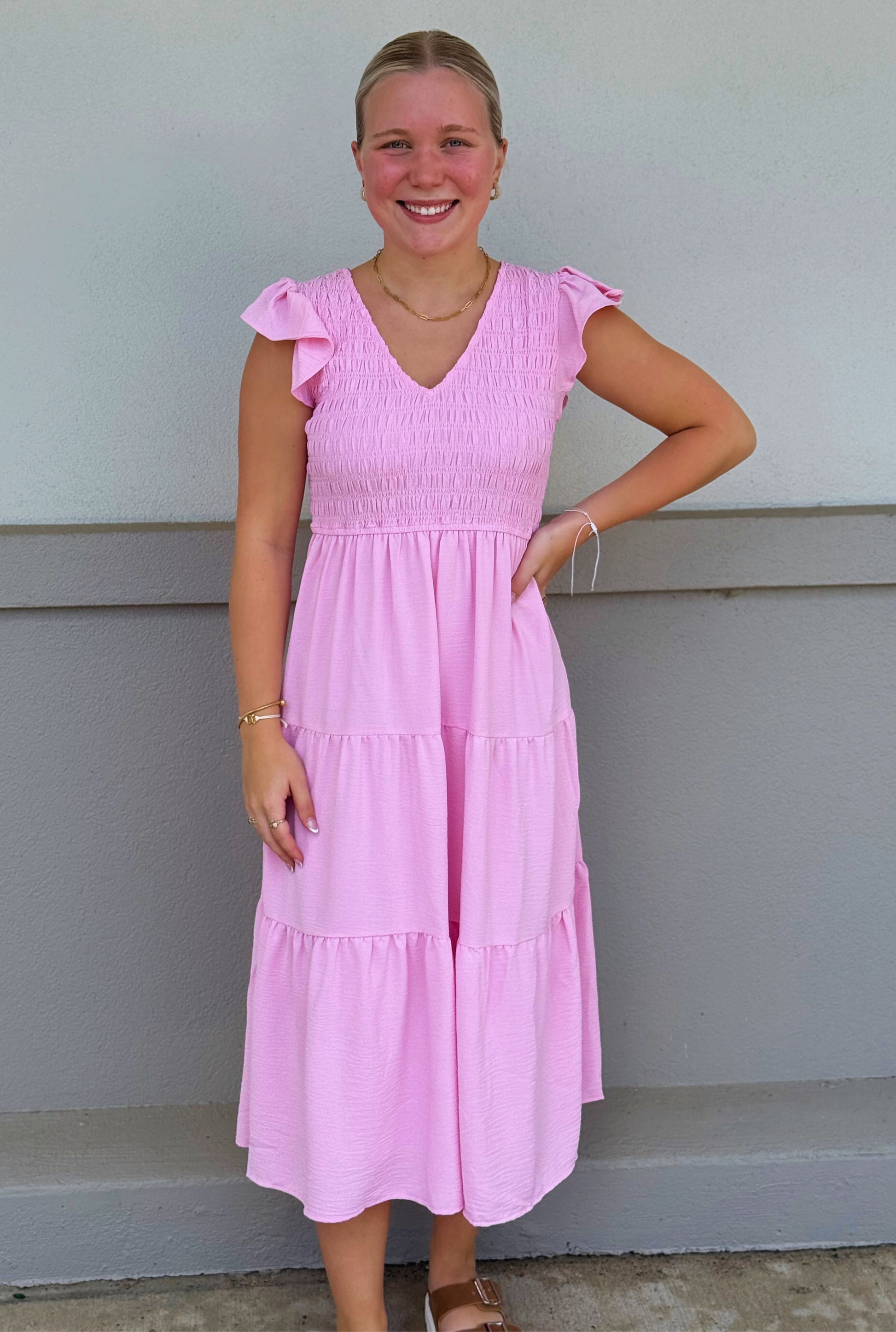 PINK FLUTTER DRESS