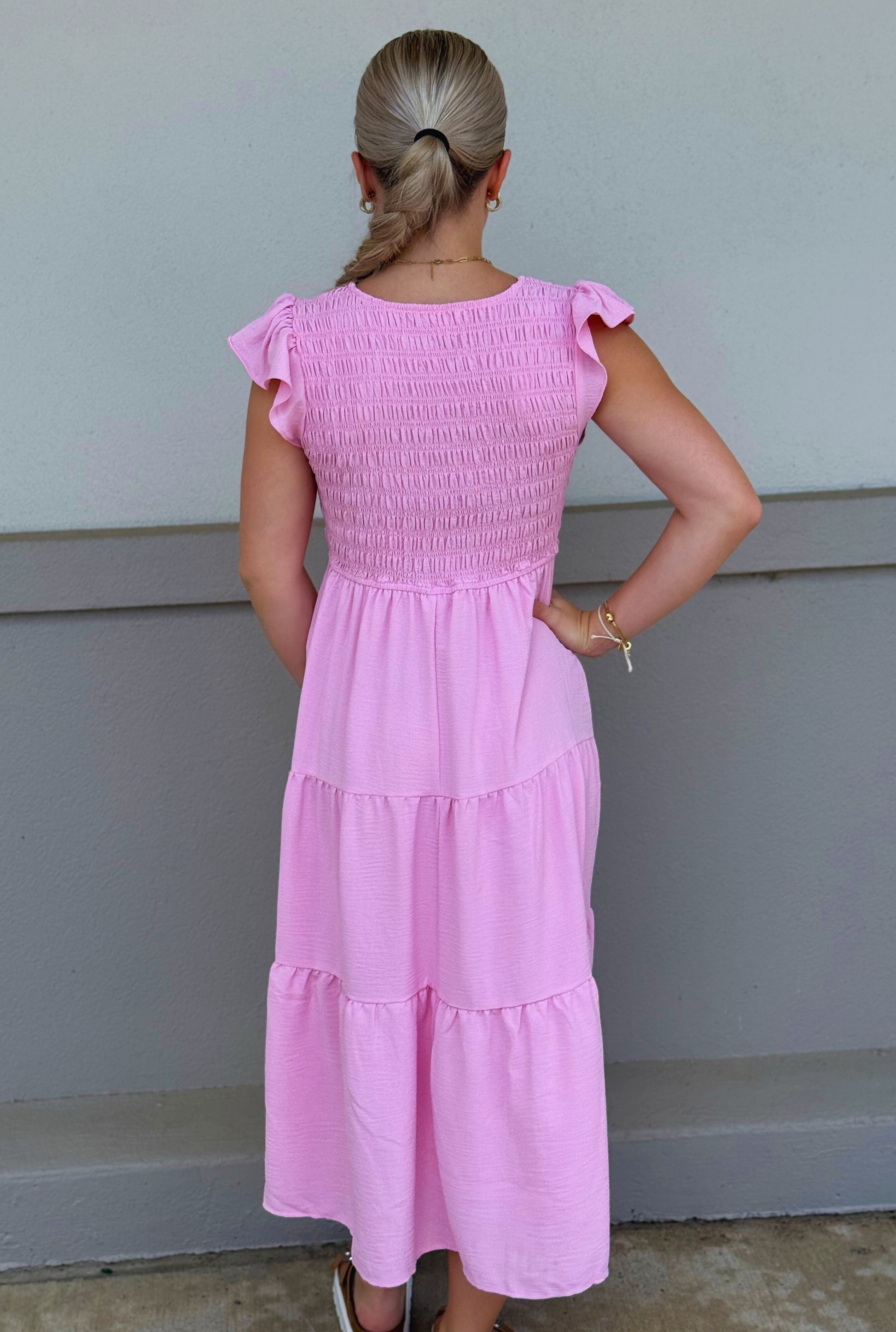 PINK FLUTTER DRESS
