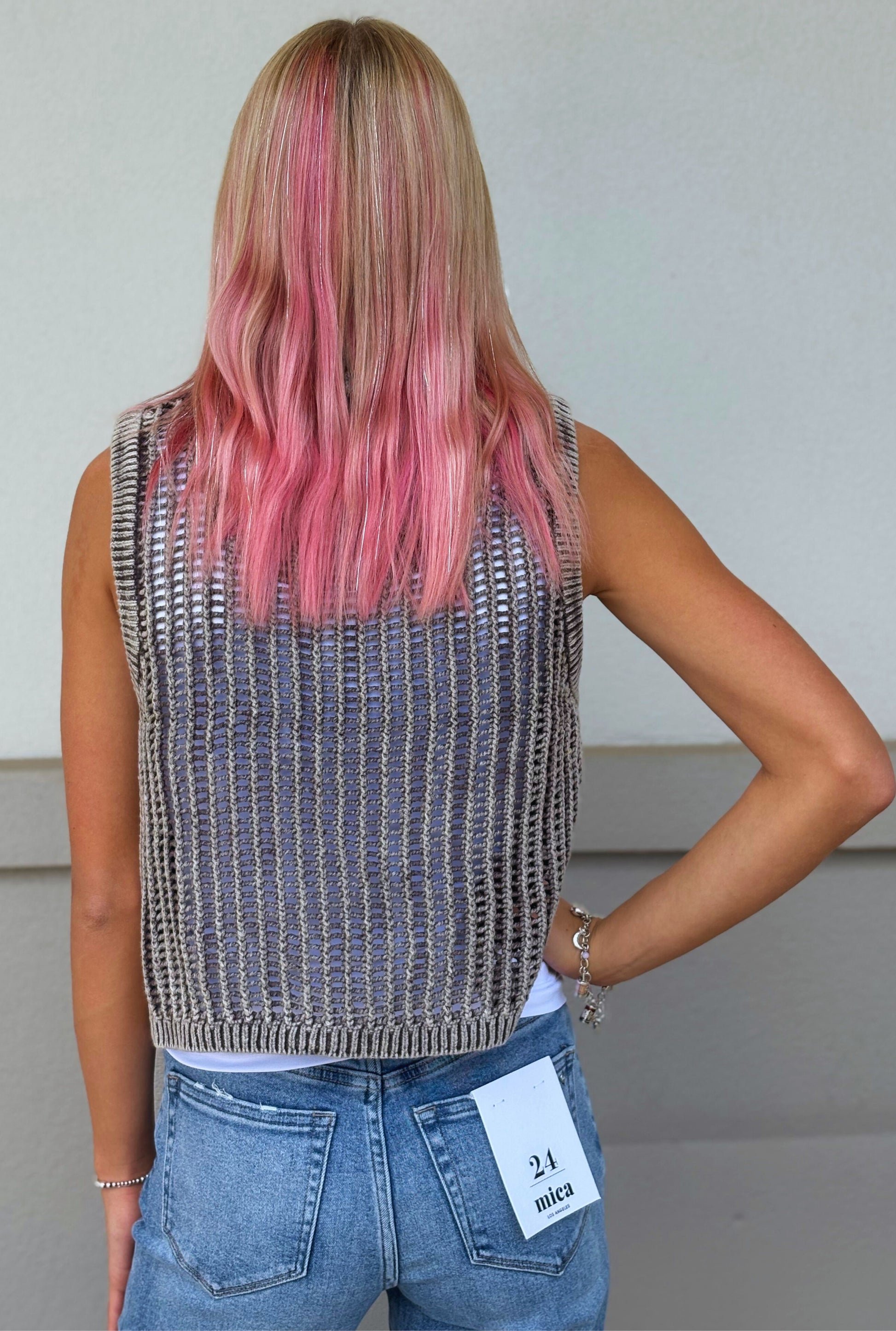 BROWN FISHNET SWEATER VEST
