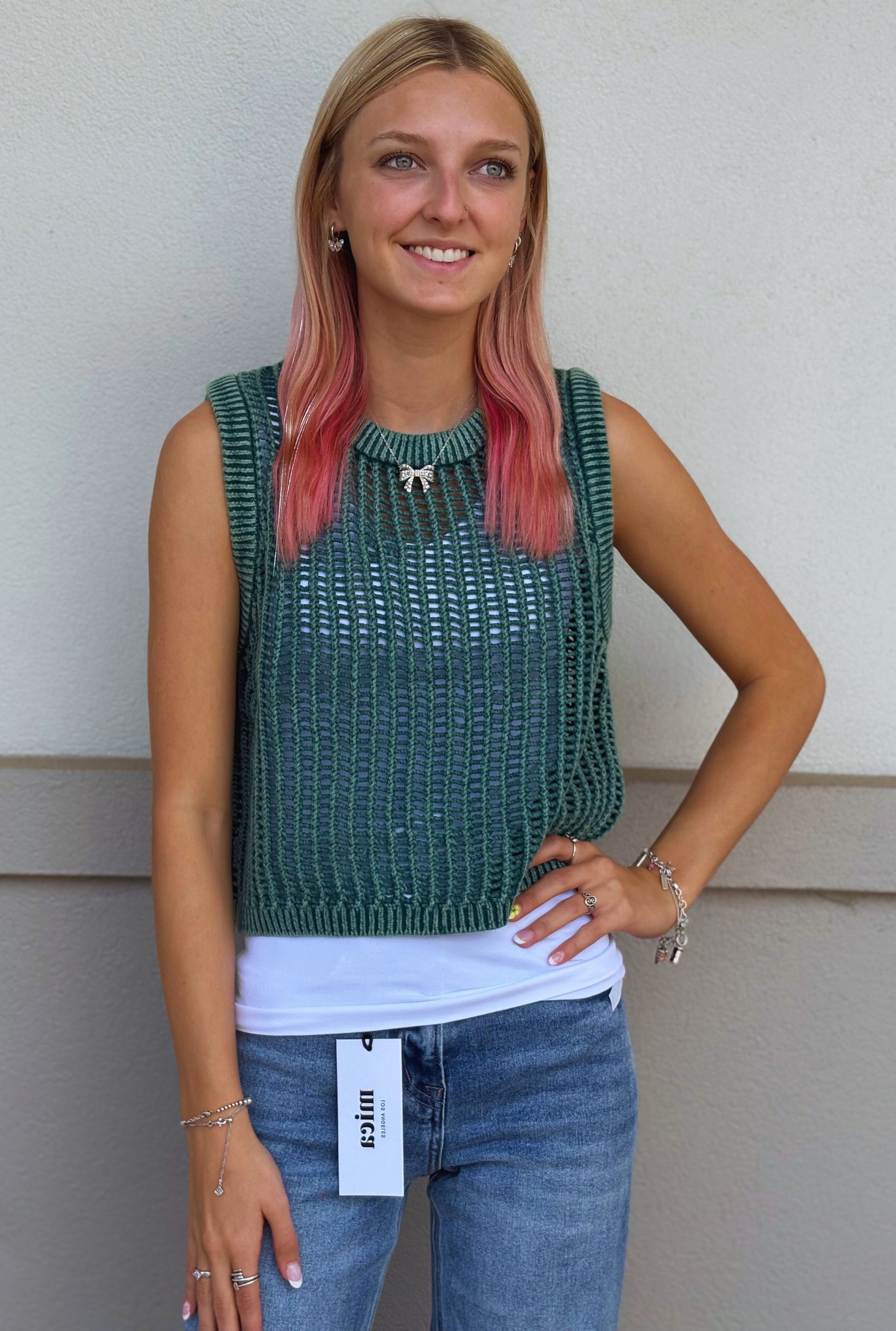 GREEN FISHNET SWEATER VEST