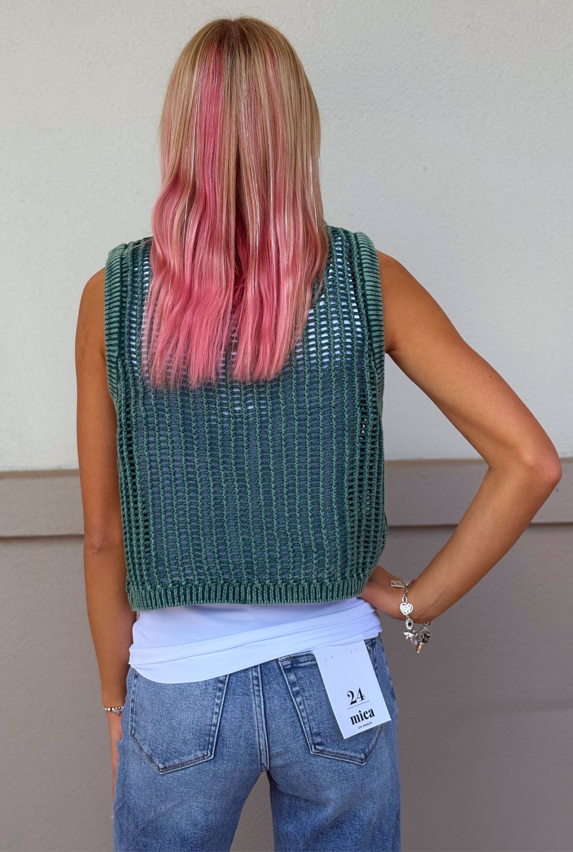 GREEN FISHNET SWEATER VEST