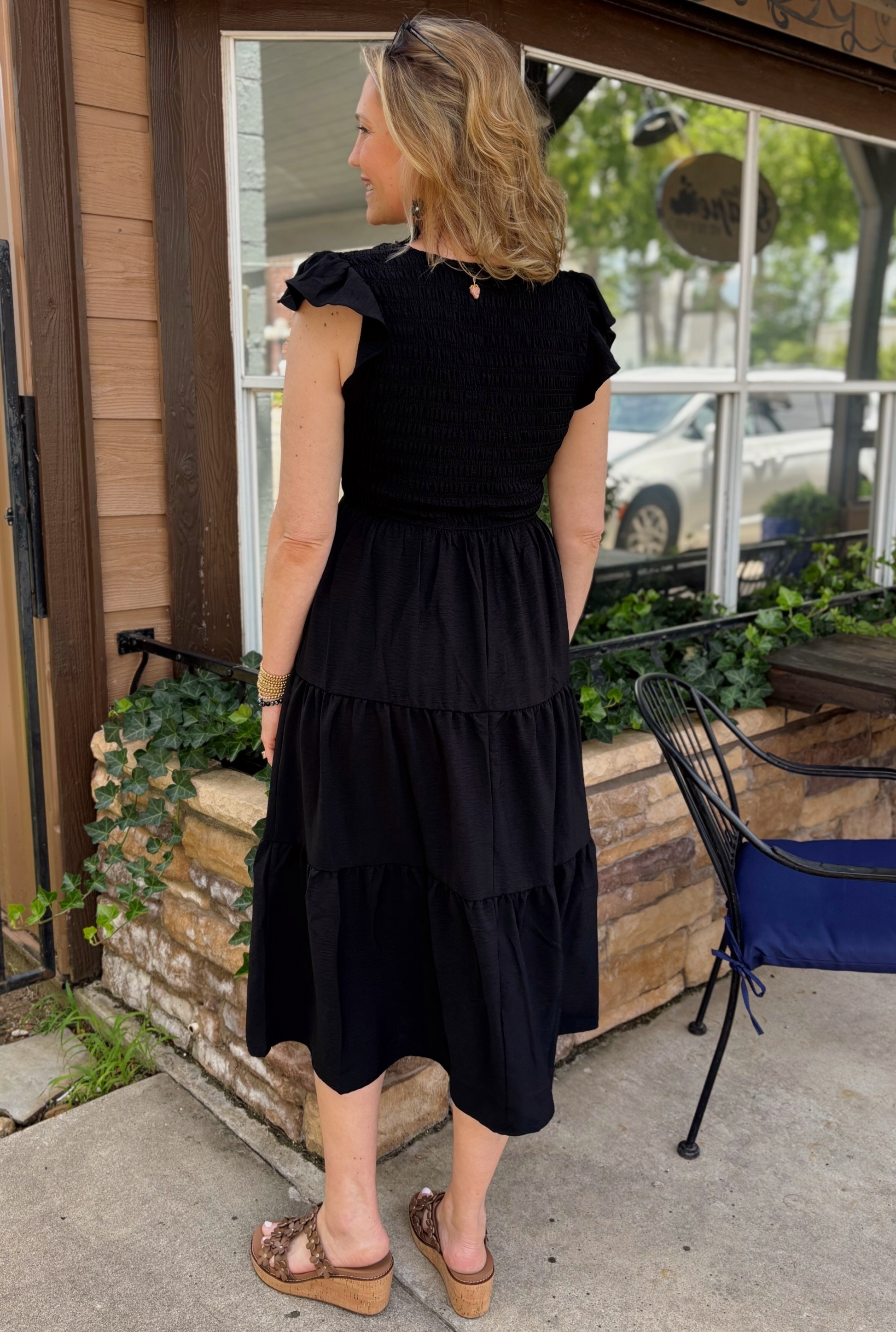 BLACK FLUTTER DRESS