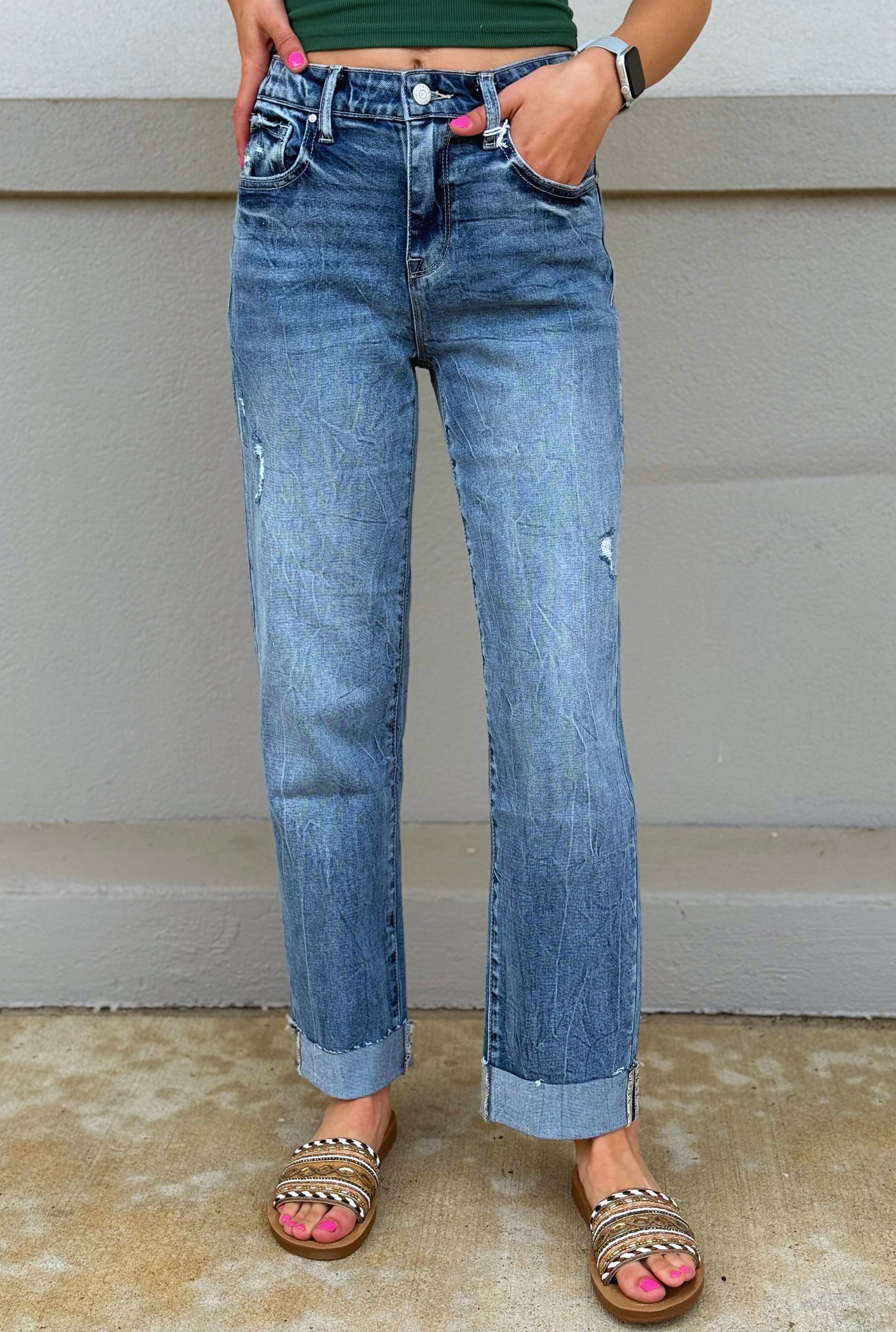 High Rise Comfort Baggy Straight w/ Cuffed Hem Jeans