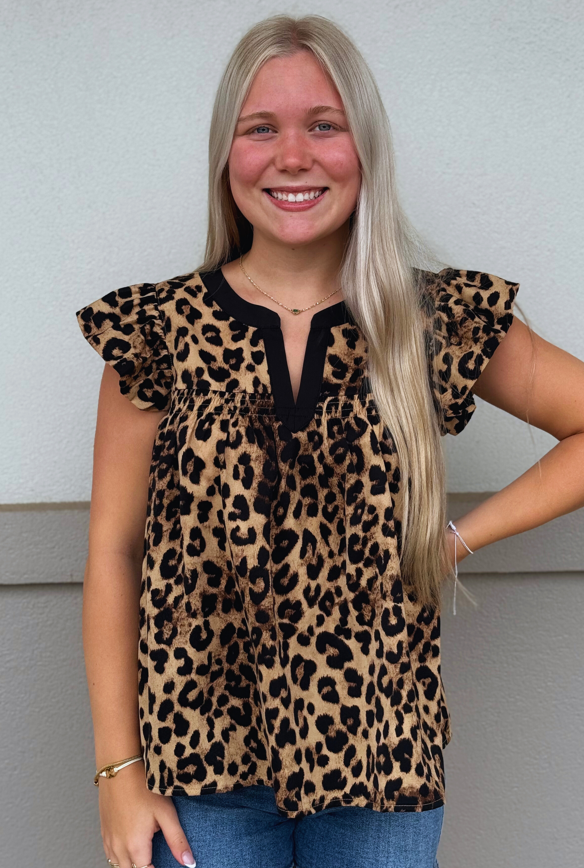 BLACK LEOPARD LEXI TOP