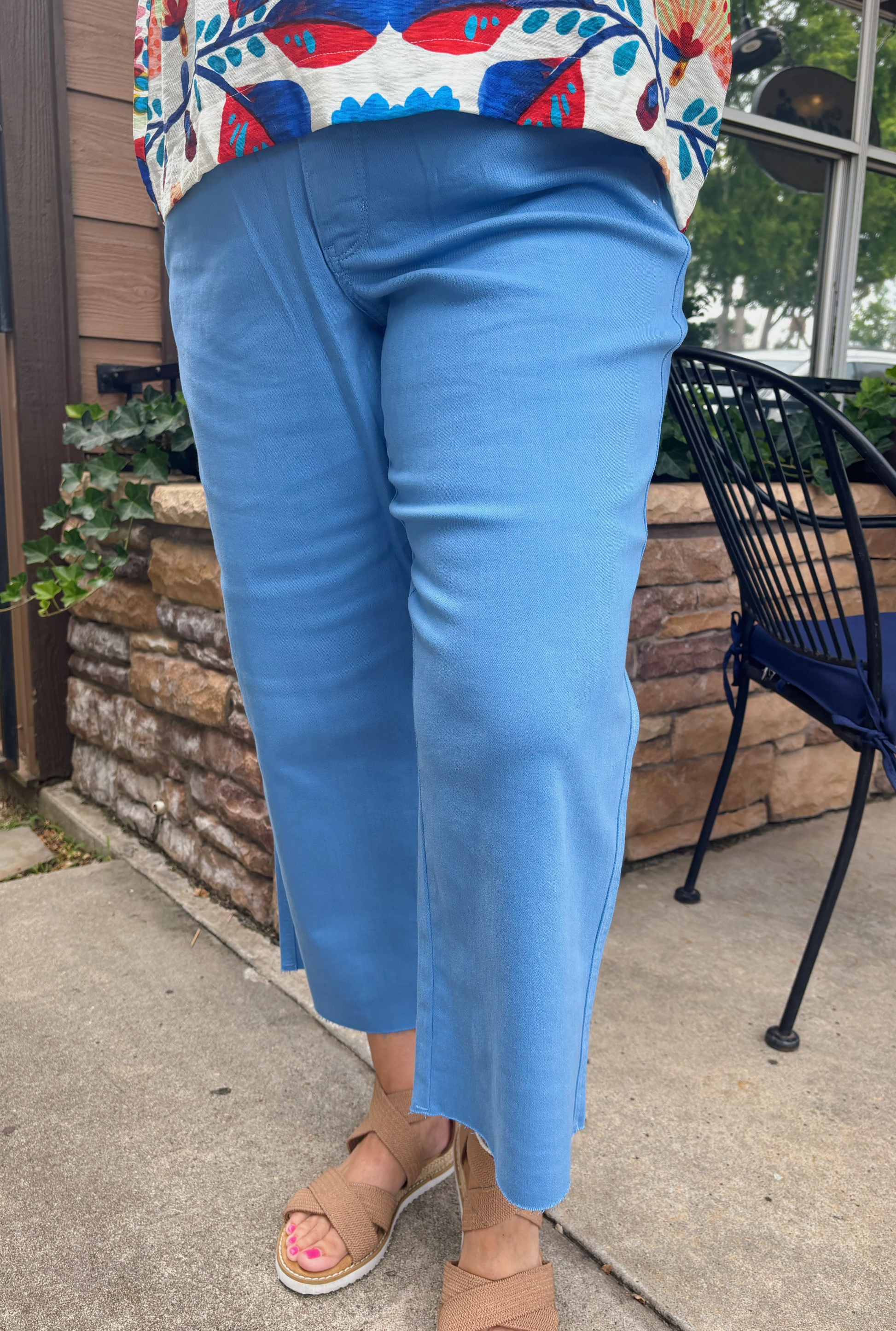 Curvy High Waist Sky Blue Dyed Tummy Control Crop Jeans