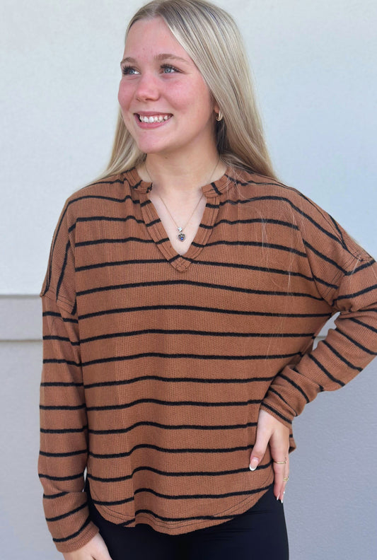 BROWN STRIPED SALLY SWEATER