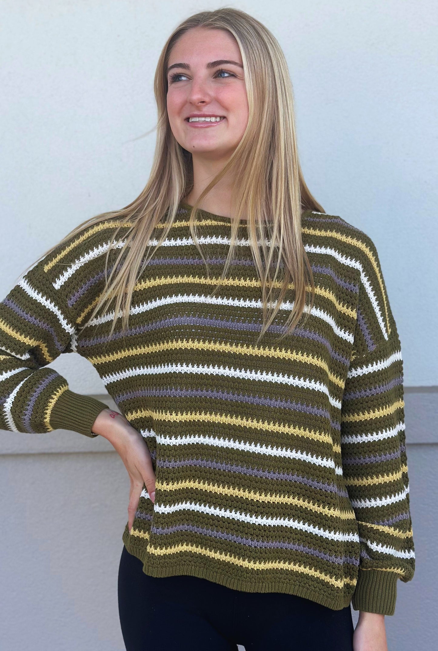 OLIVE STRIPED SWEATER