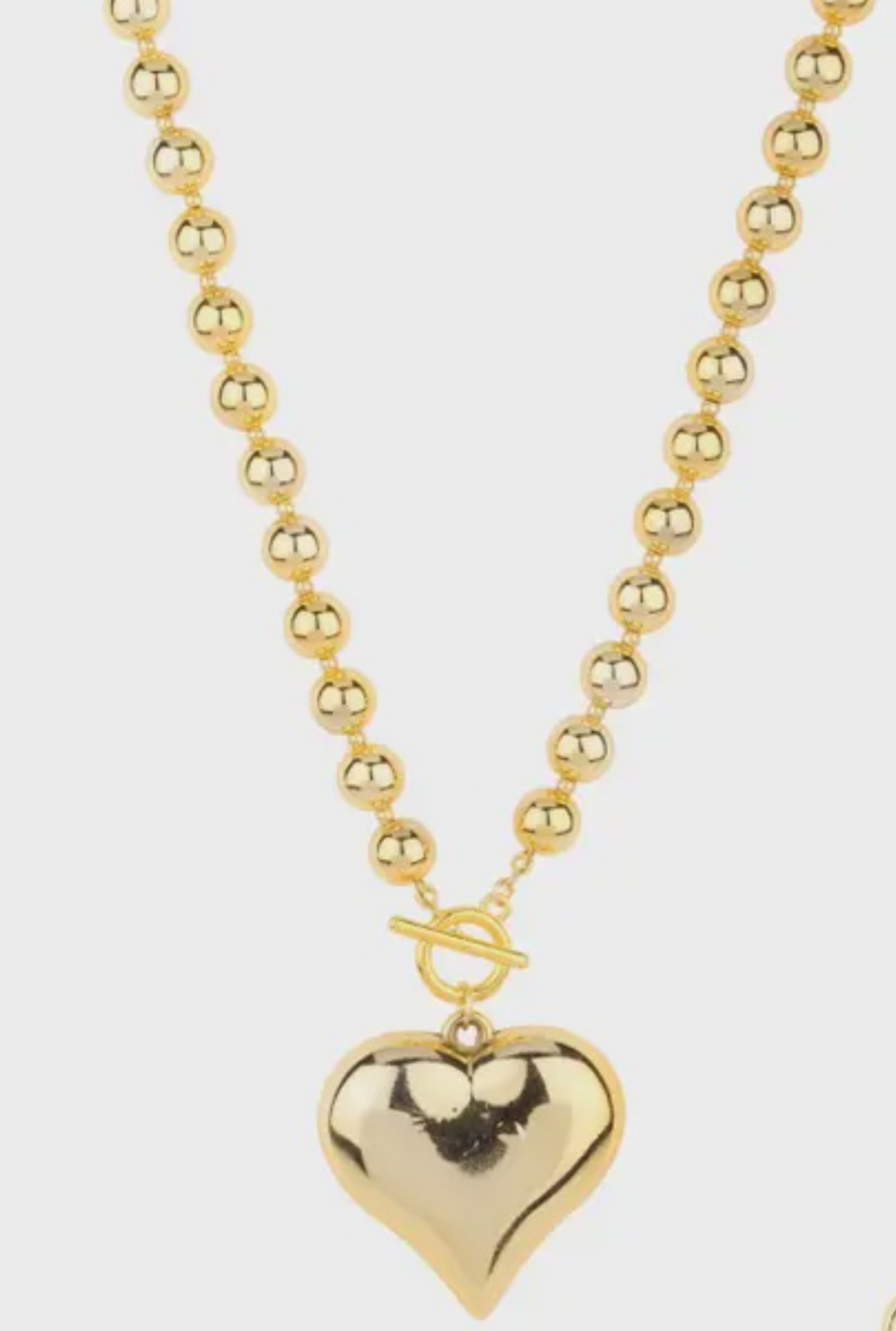 Gold 8mm Beaded with Large 1.5" Puffy Heart 16"-18" Necklace