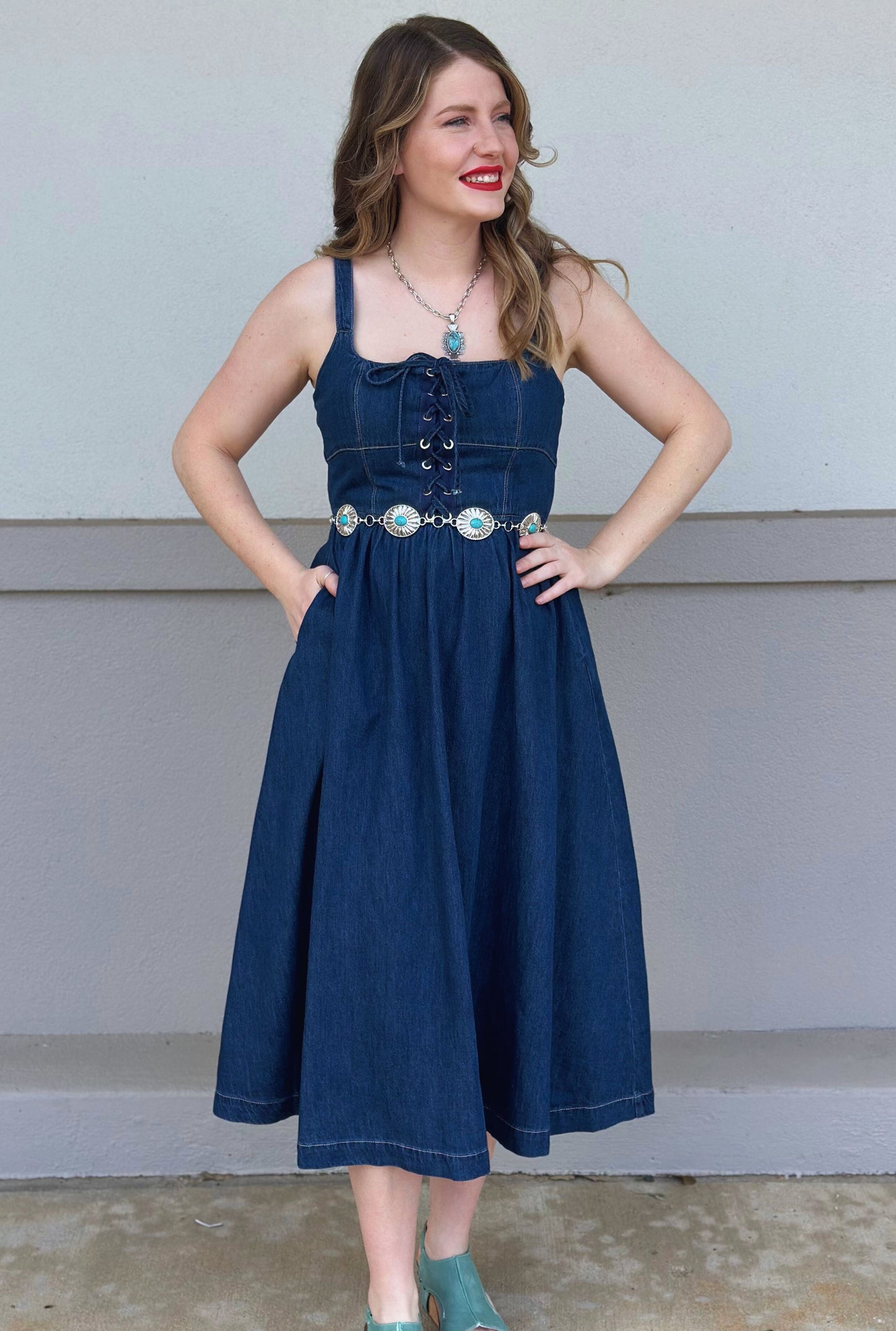 DENIM LACE UP DRESS