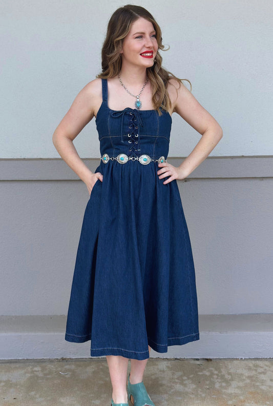 DENIM LACE UP DRESS