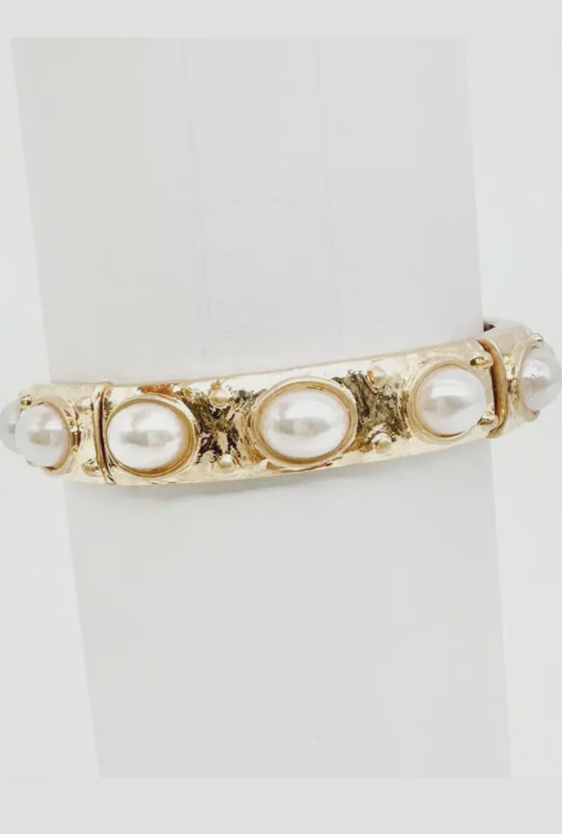 Gold Stretch Bangle with Oval Pearl Accents