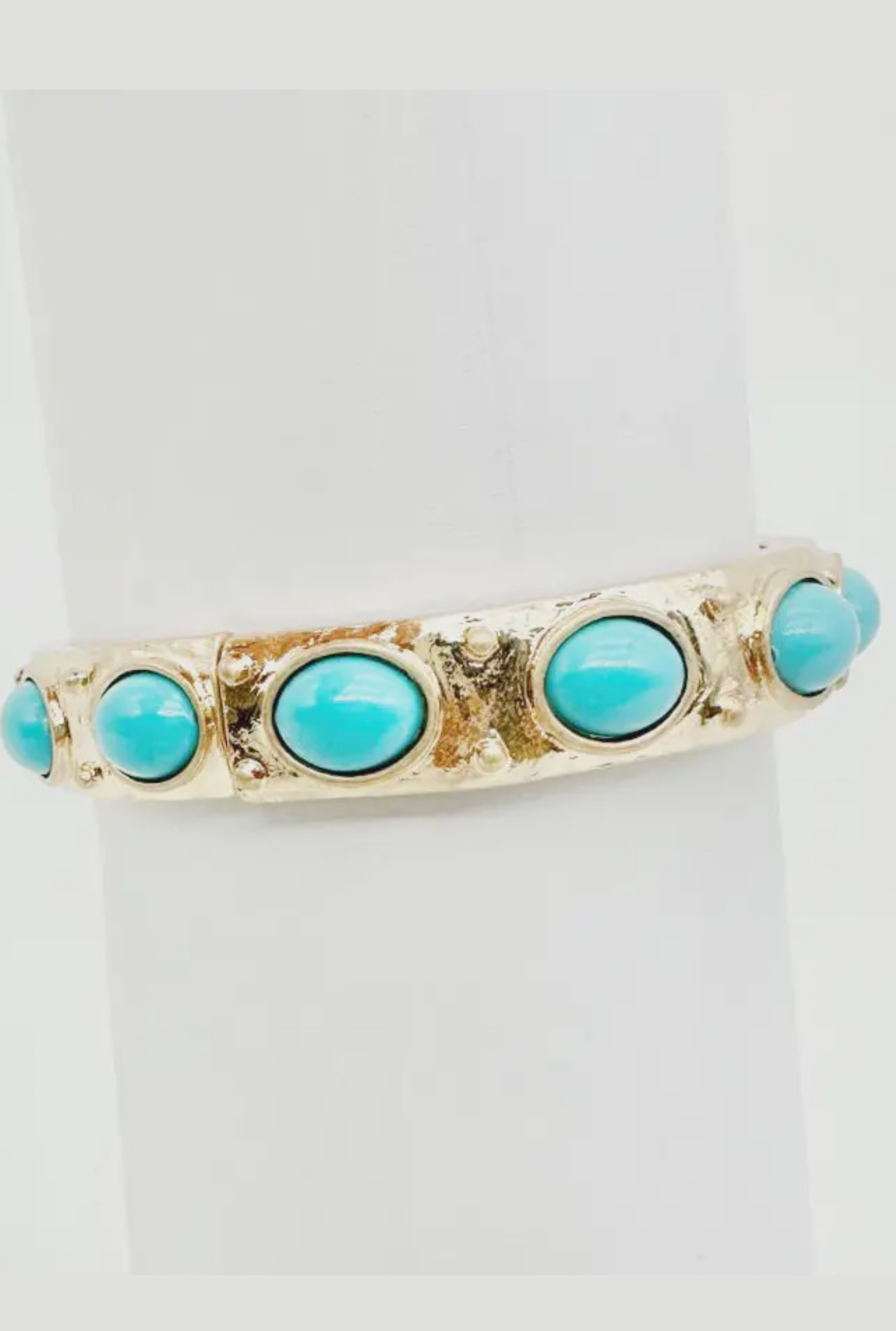Gold Stretch Bangle with Oval Tuquoise Accents