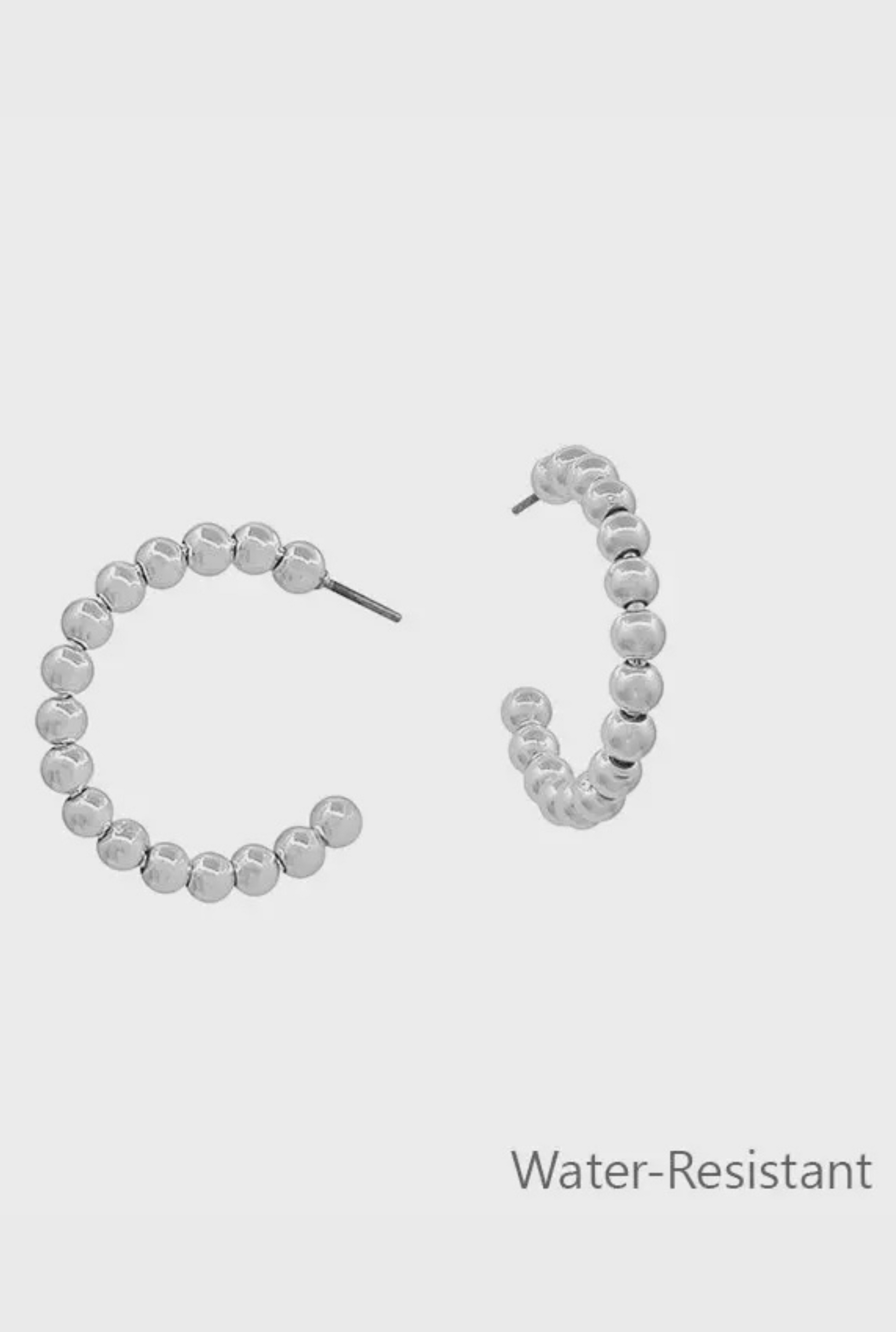 Water Resistant 1" 4mm Silver Beaded Hoop Earring
