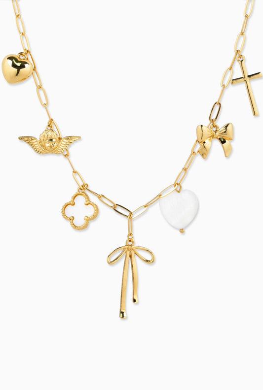 Chunky Bow Multi Gold Charm Necklace