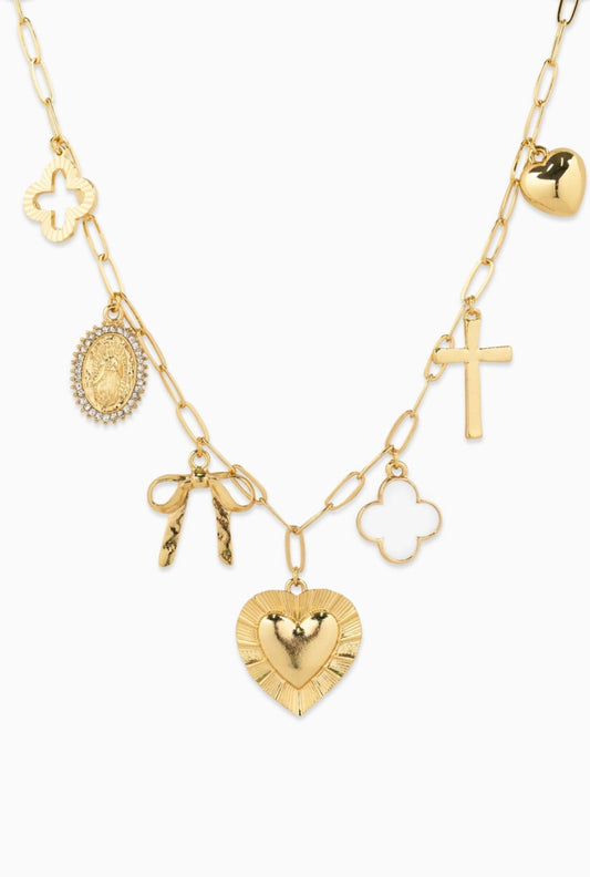 Heart Multi Gold Chunky Charm Necklace