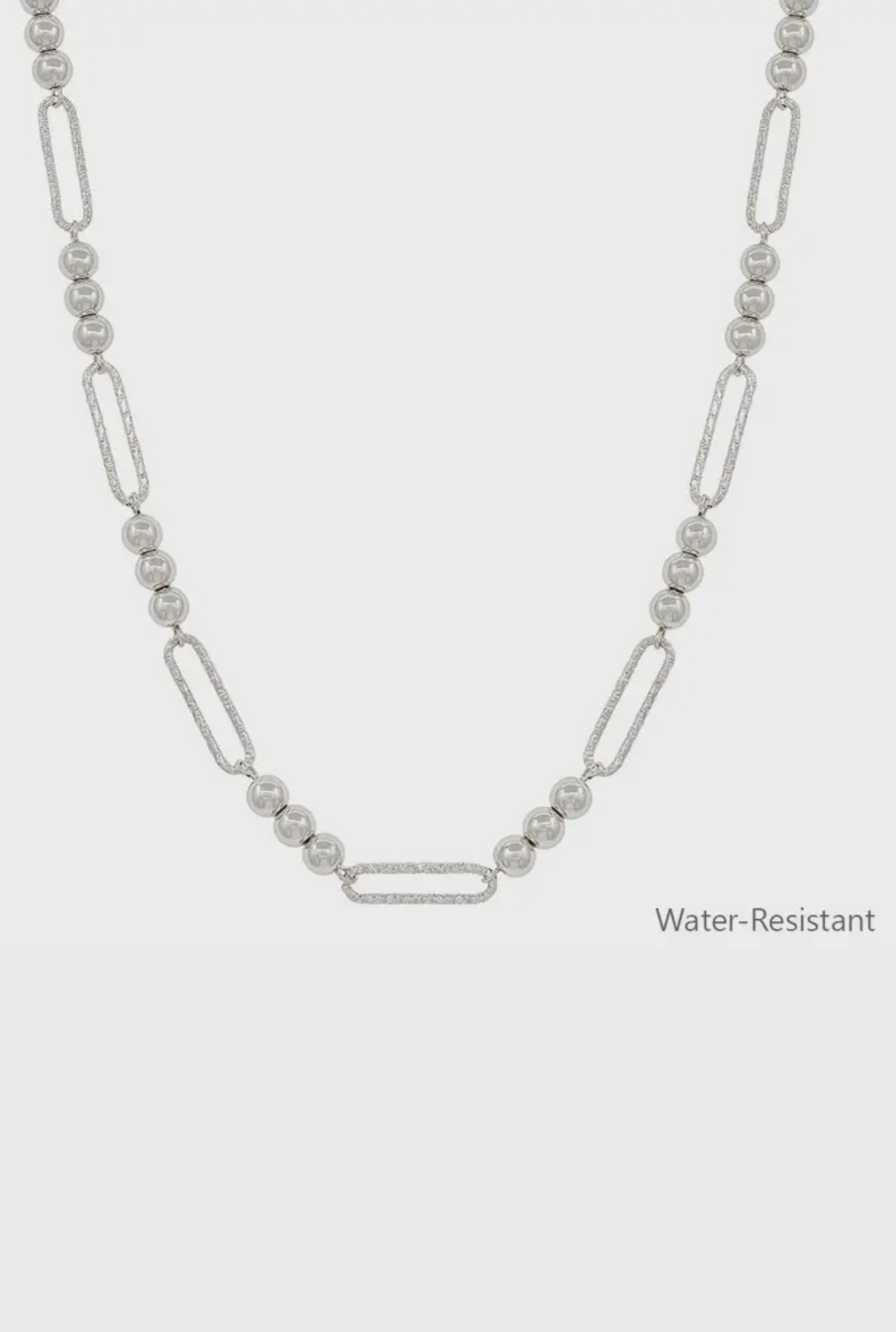 Water Resistant Silver Beaded and Open Oval Chain 16"-18" Necklace