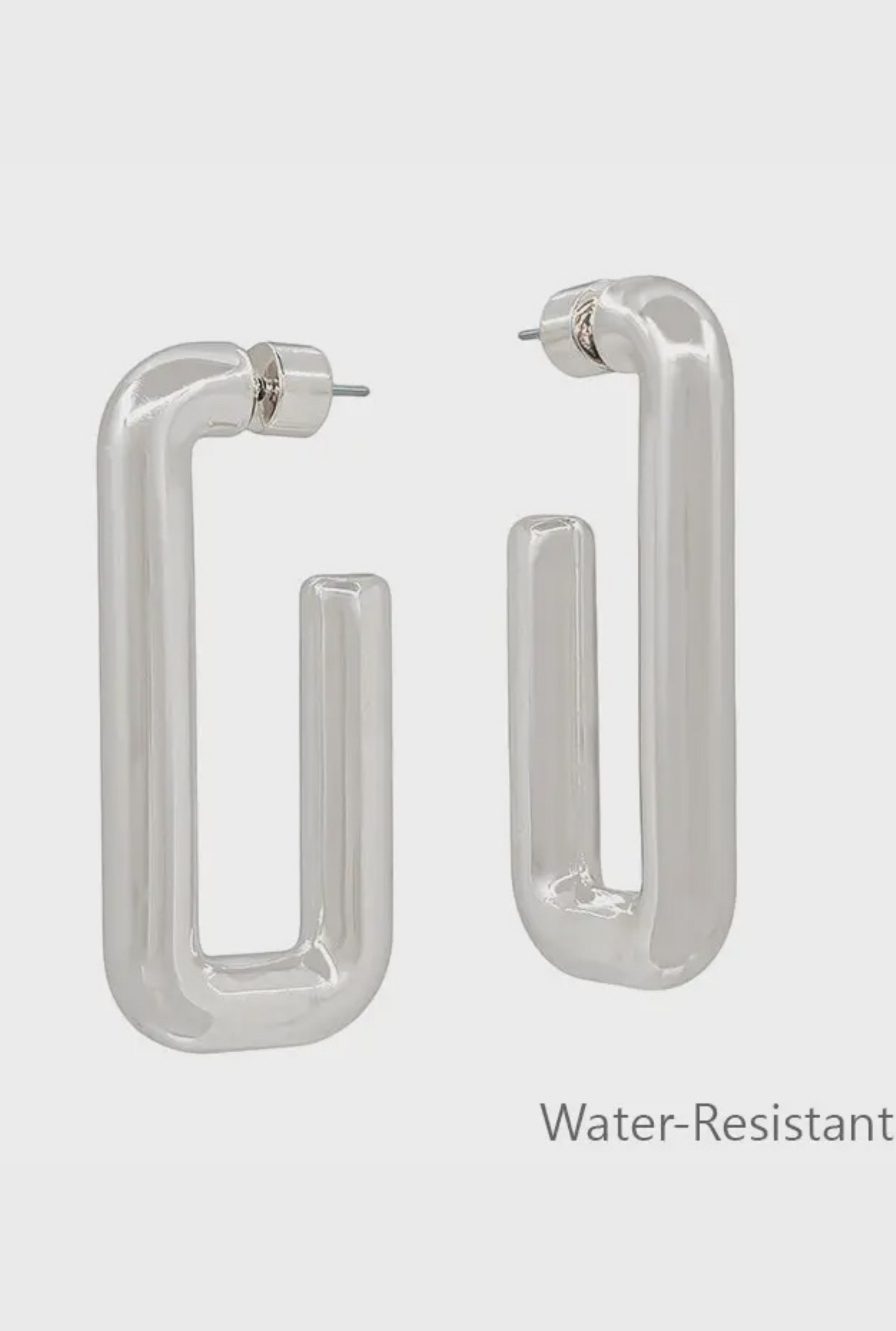 Water Resistant Silver Squared 1.5" Hoop Earring