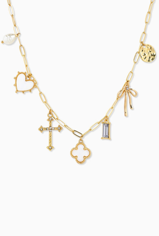 Mop Clover Multi Gold Charm Necklace