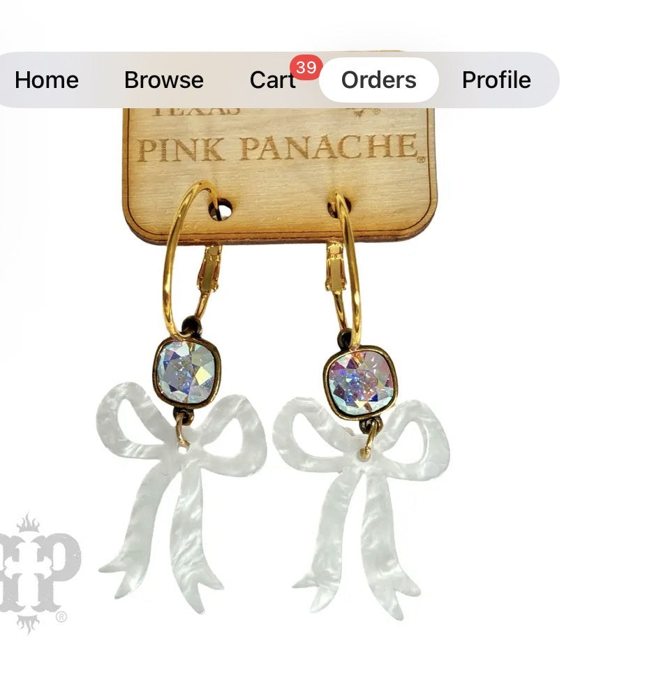 Acrylic Bow Earring, Austrian Crystal