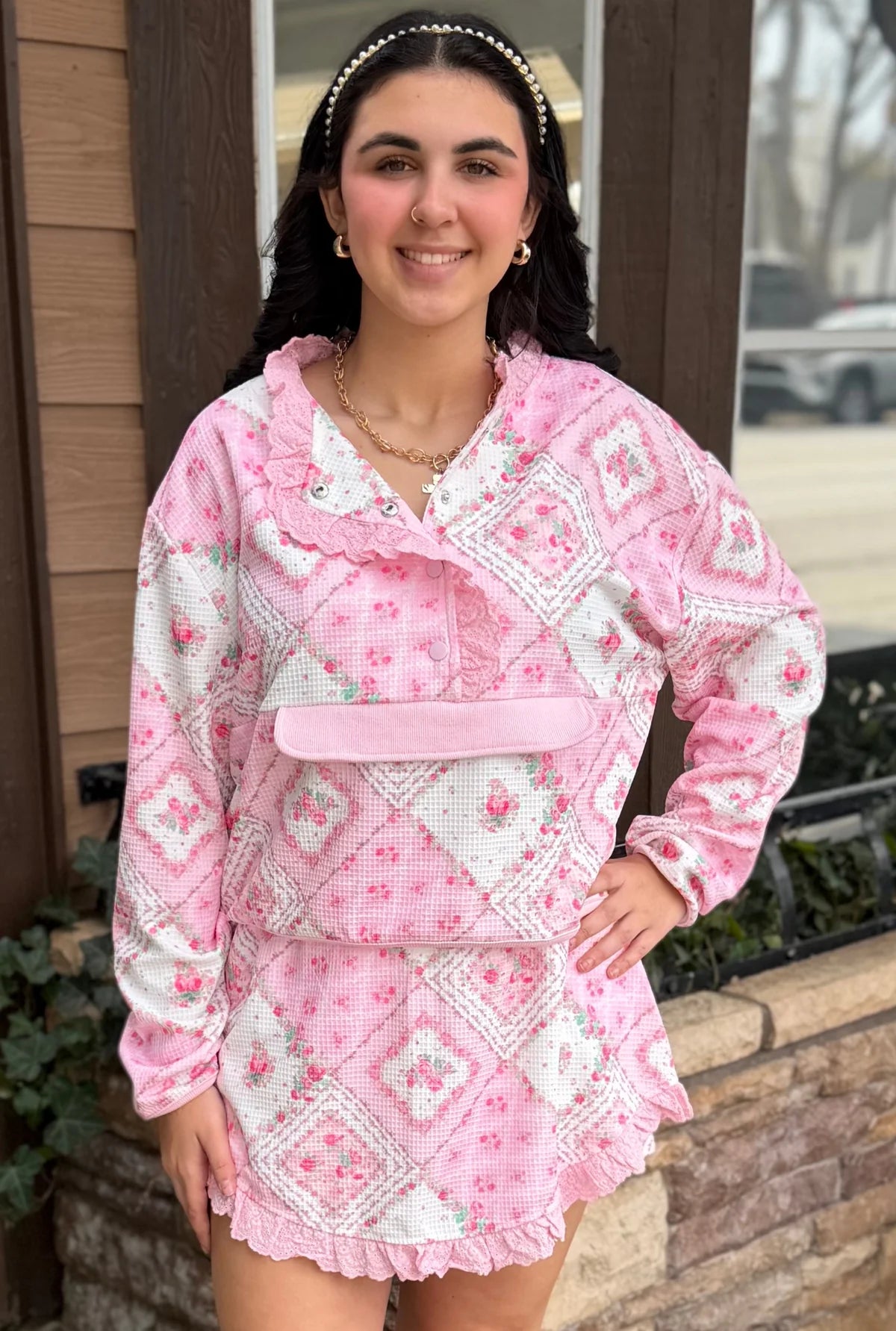 Floral Waffle Knit Pants Set