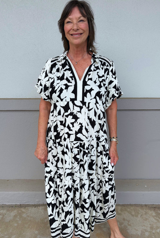 BLACK BOTANICAL DRESS