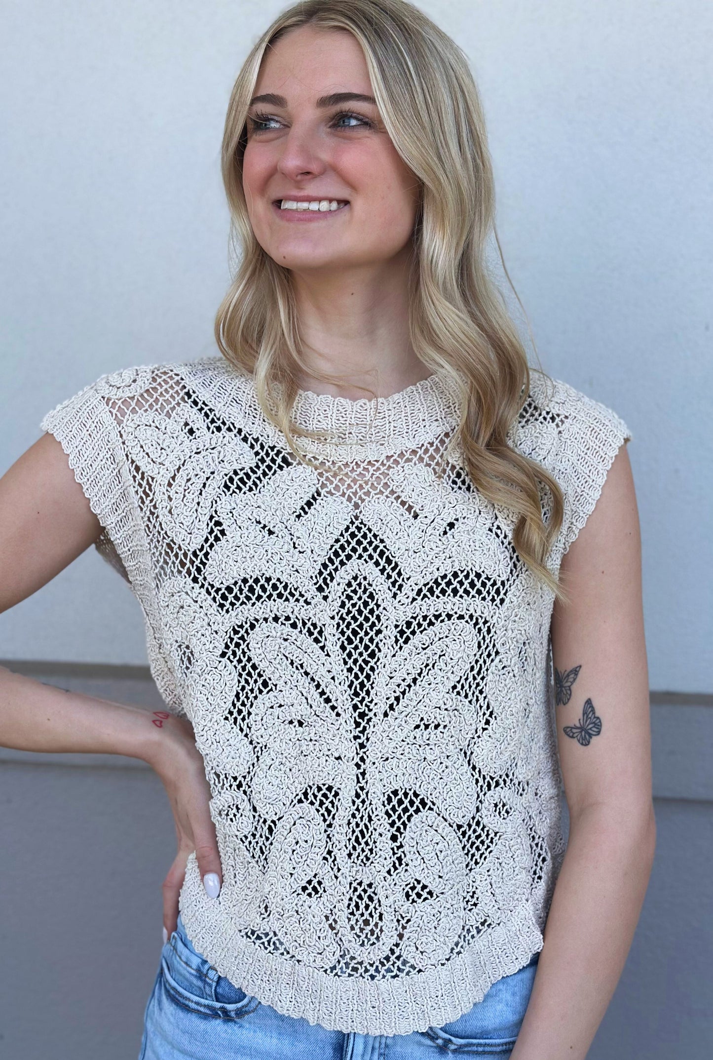 BEIGE CROCHET VEST TOP